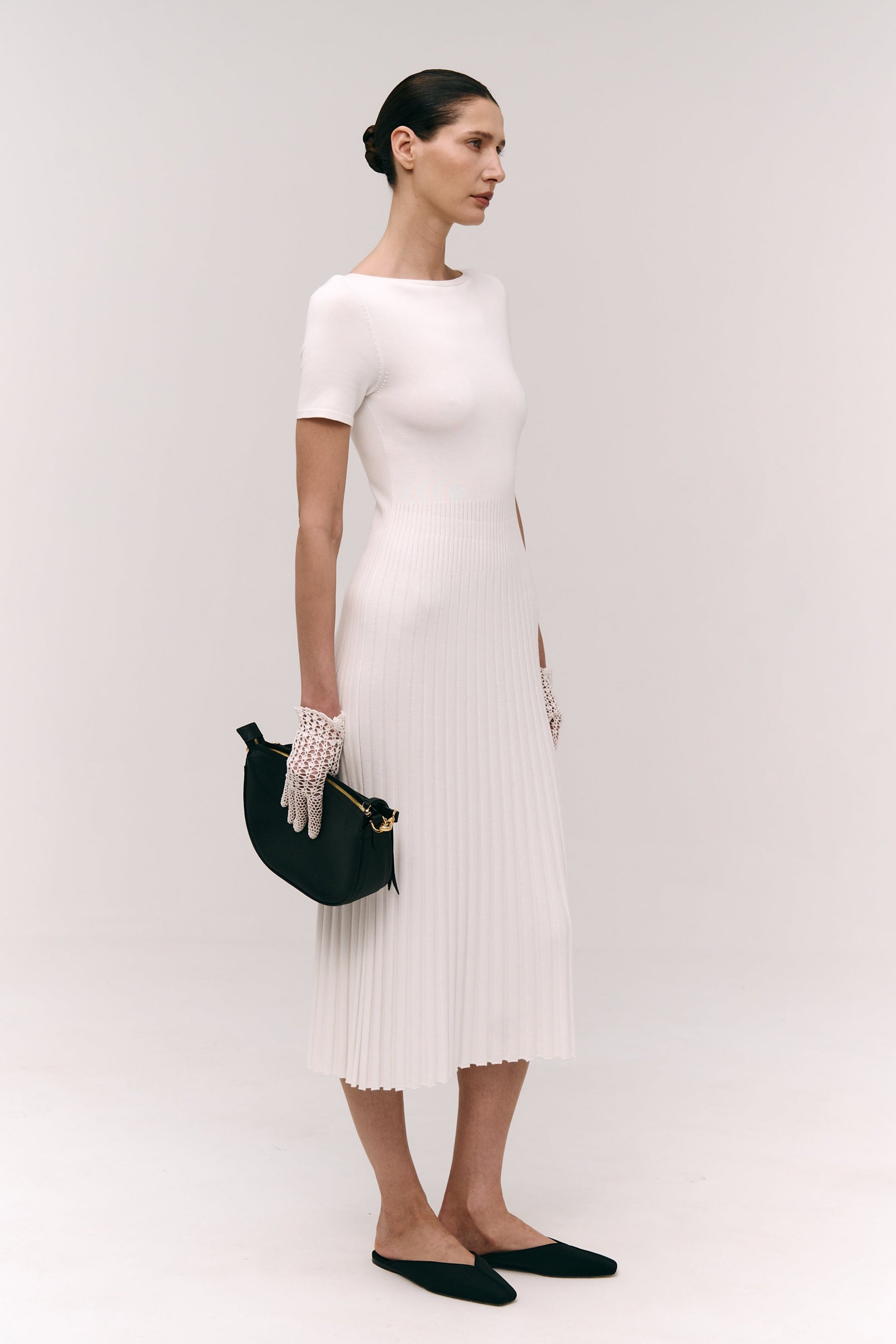 Pleated Dress with Short Sleeves