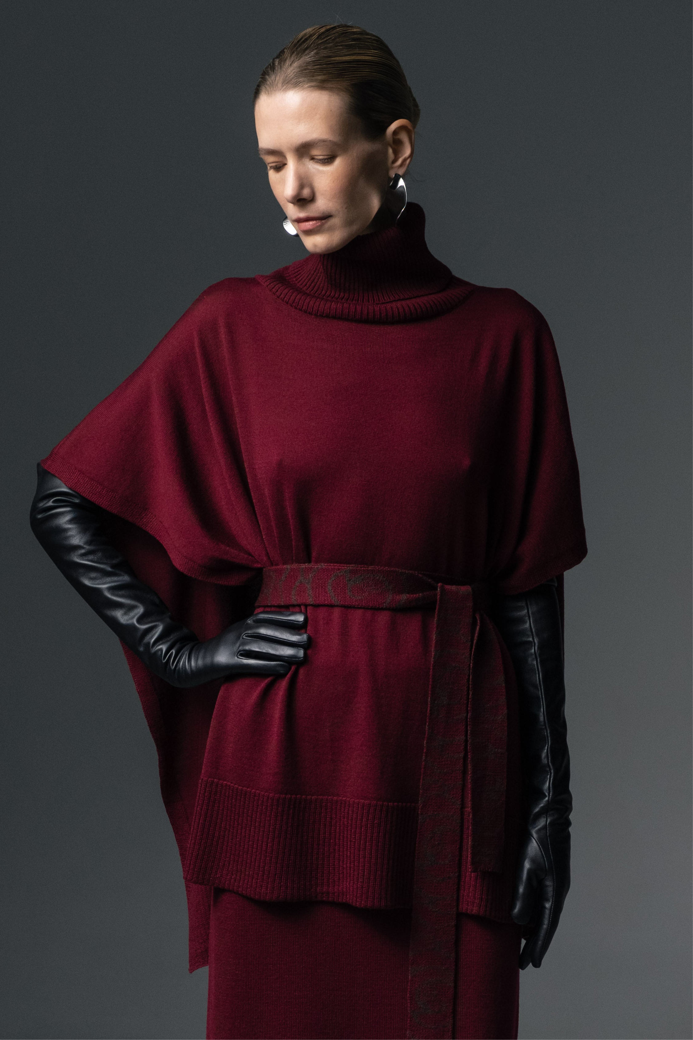 Merino Turtleneck Cape in Burgundy