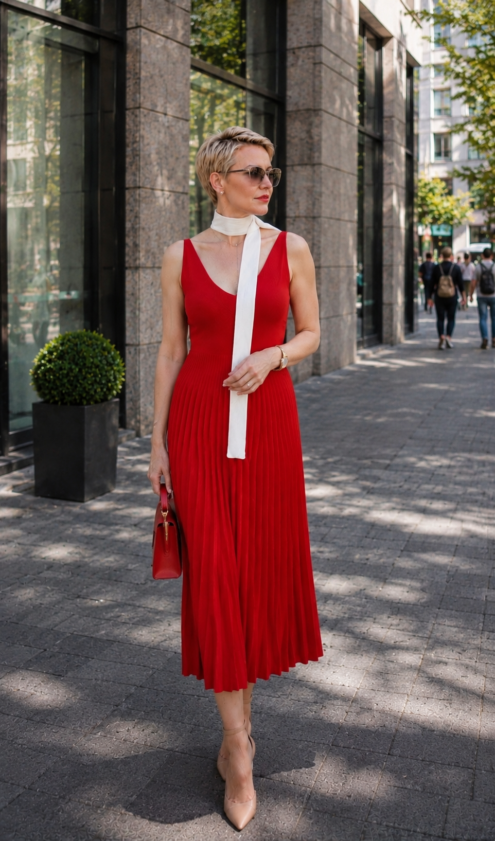 Pleated Midi Sundress Red