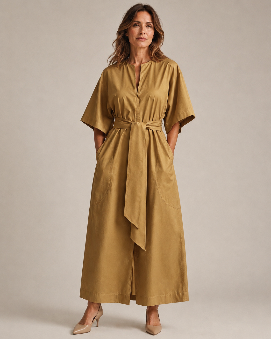 Pearl Beige Cotton Kaftan Dress