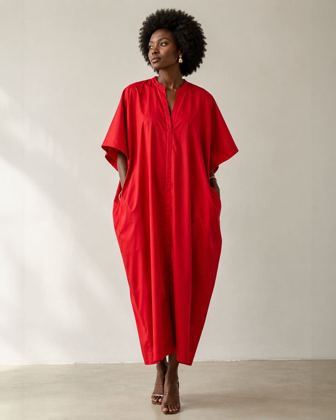 Pearl Cotton Kaftan Dress Red