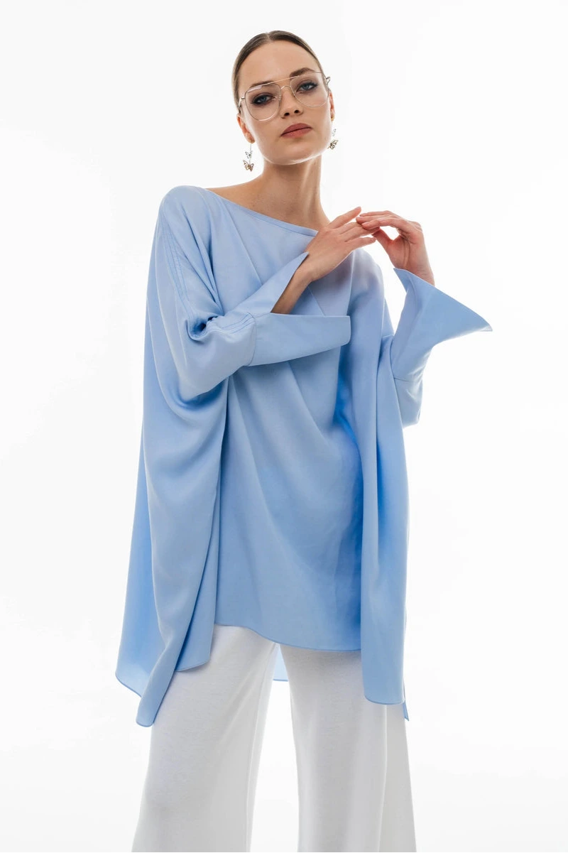 Cotton Oversized Blouse with Flared Sleeves