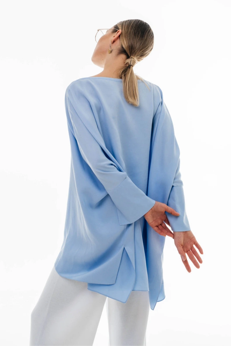 Cotton Oversized Blouse with Flared Sleeves