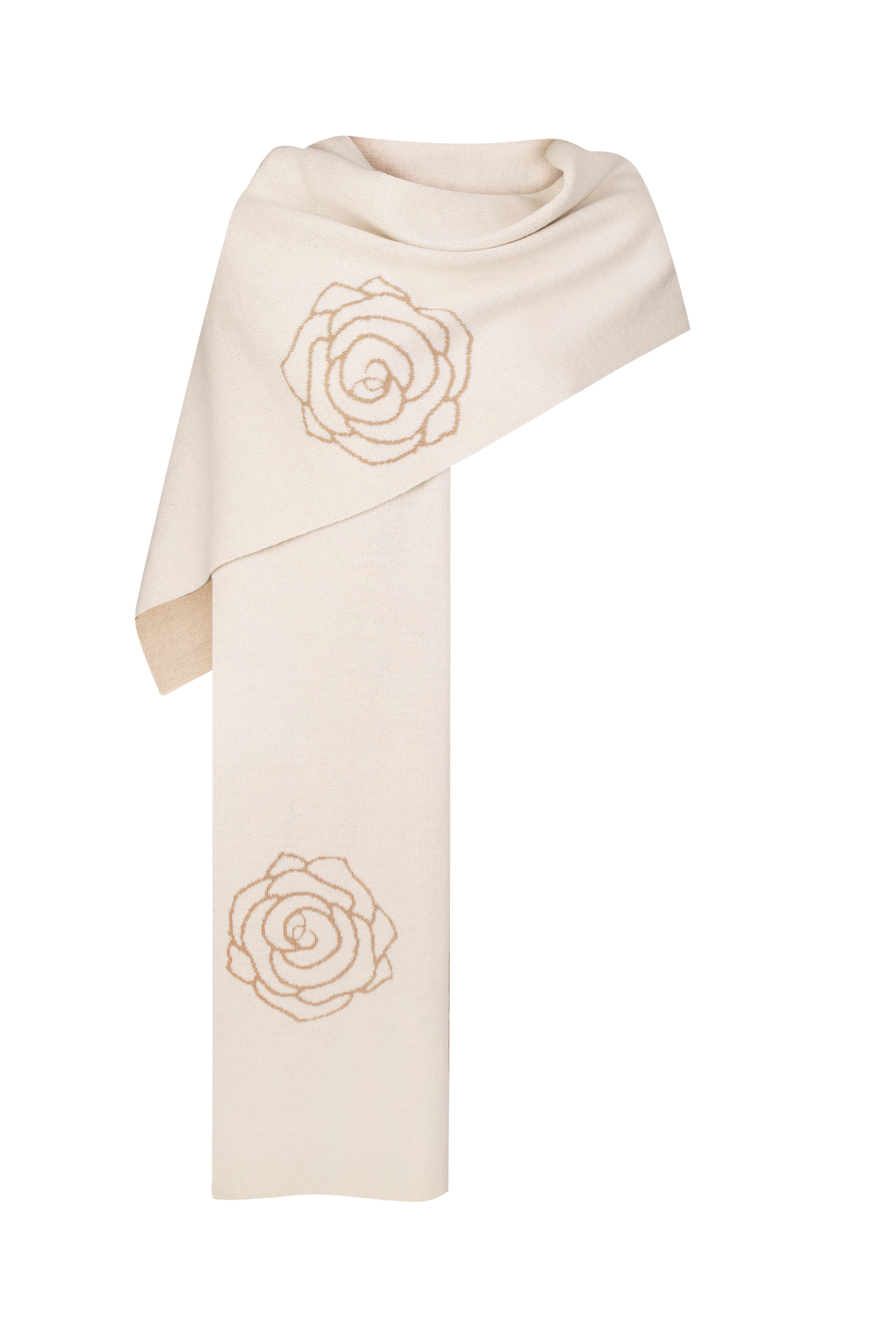 Merino Wool Rose Woven Scarf