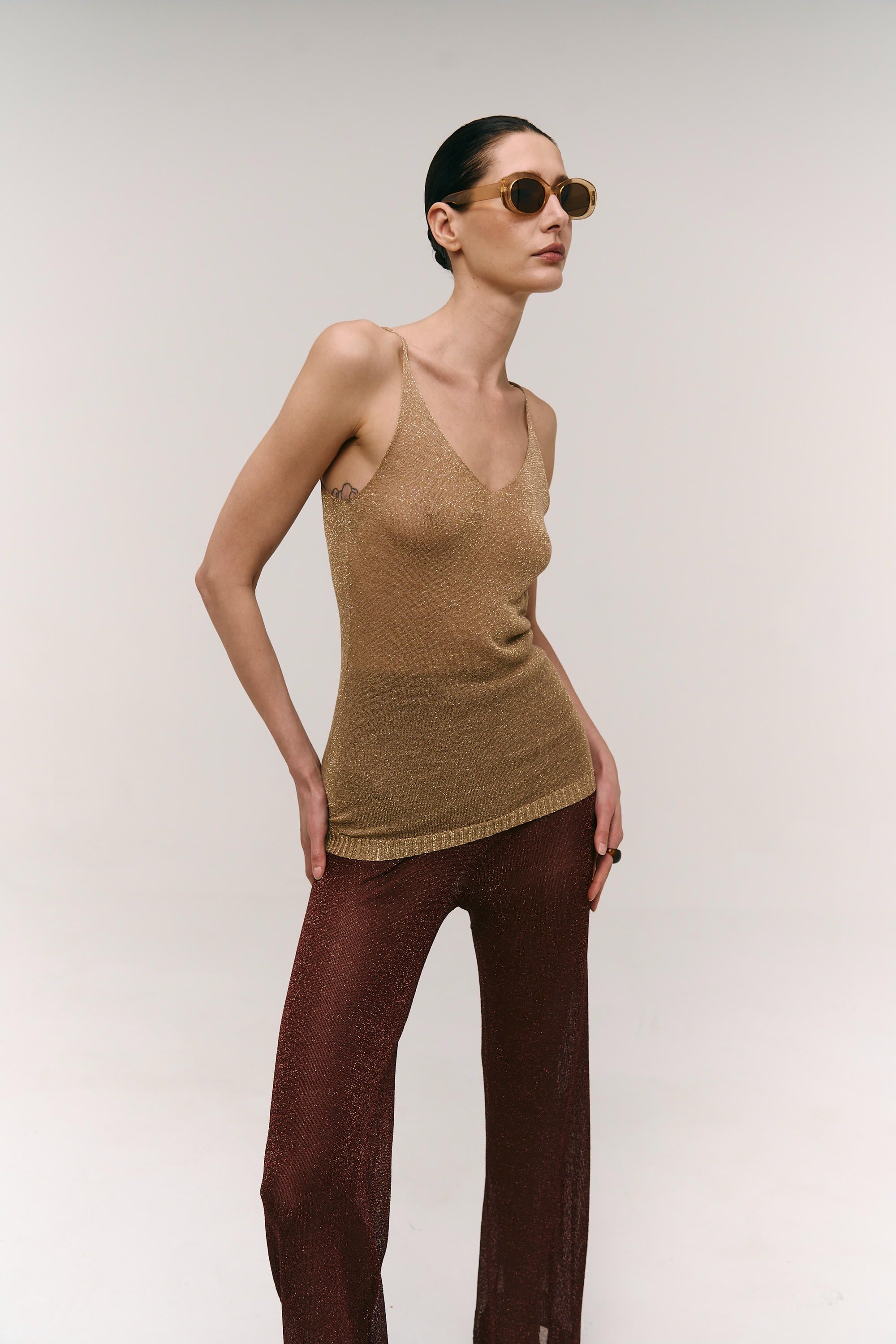 Lurex-Hose mit weitem Bein