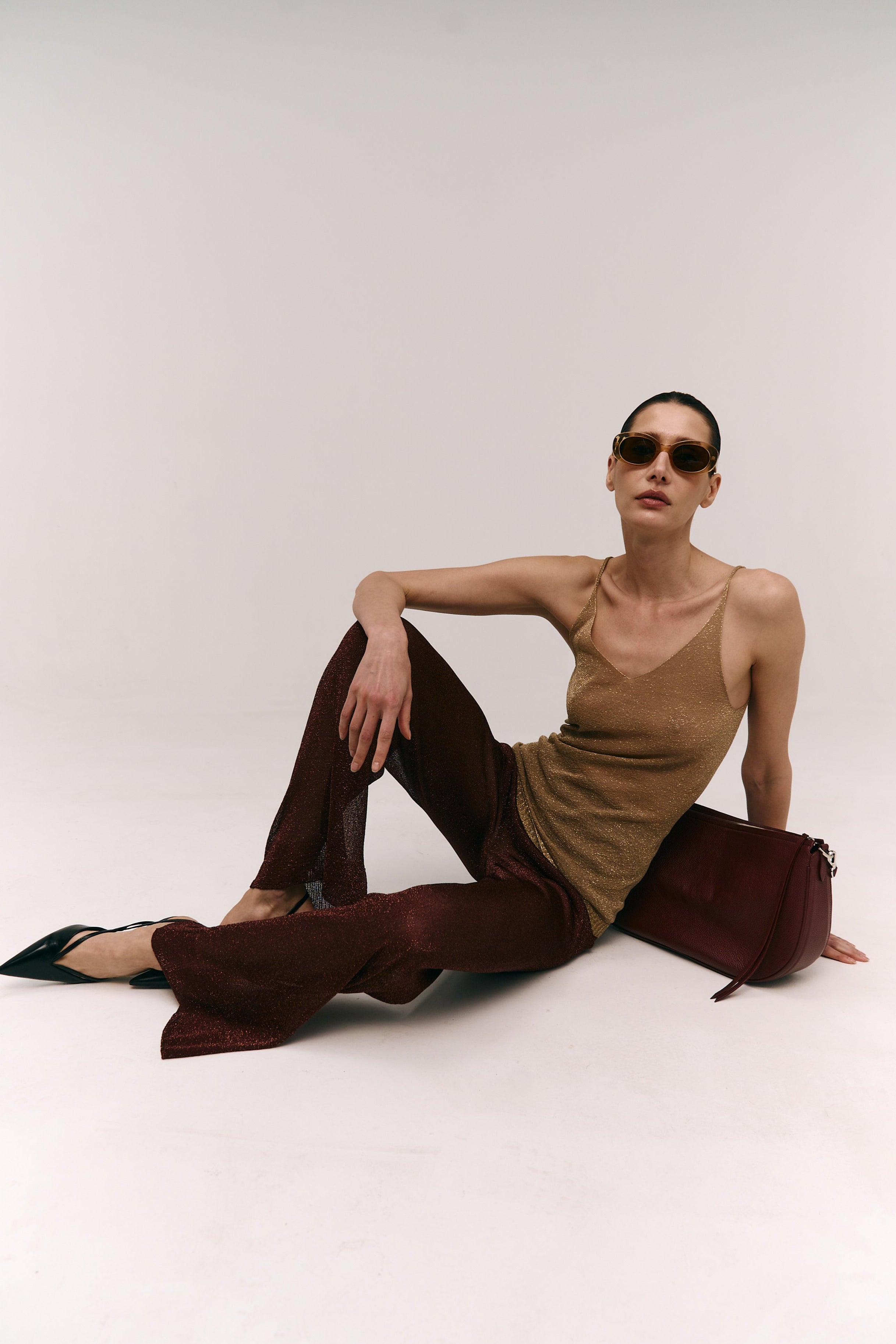 Lurex-Hose mit weitem Bein