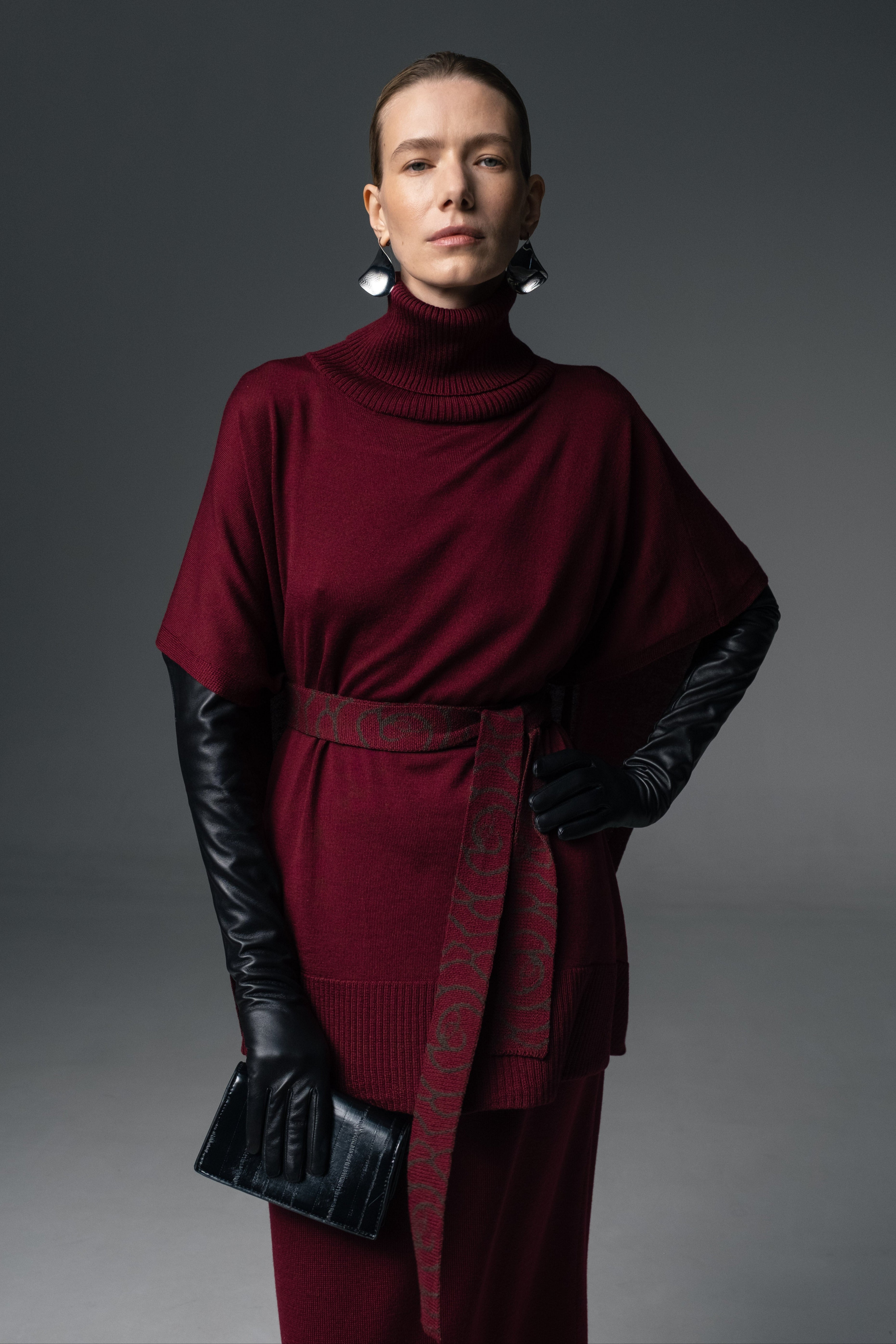 Merino Turtleneck Cape in Burgundy