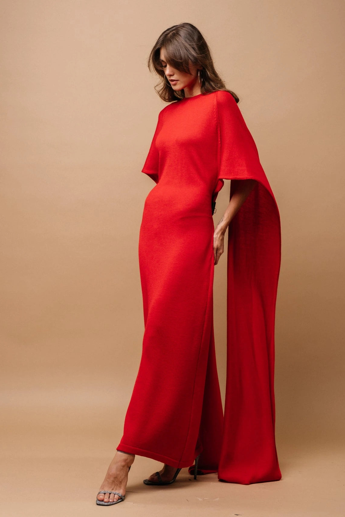 Merino-Wasserfall-Maxikleid