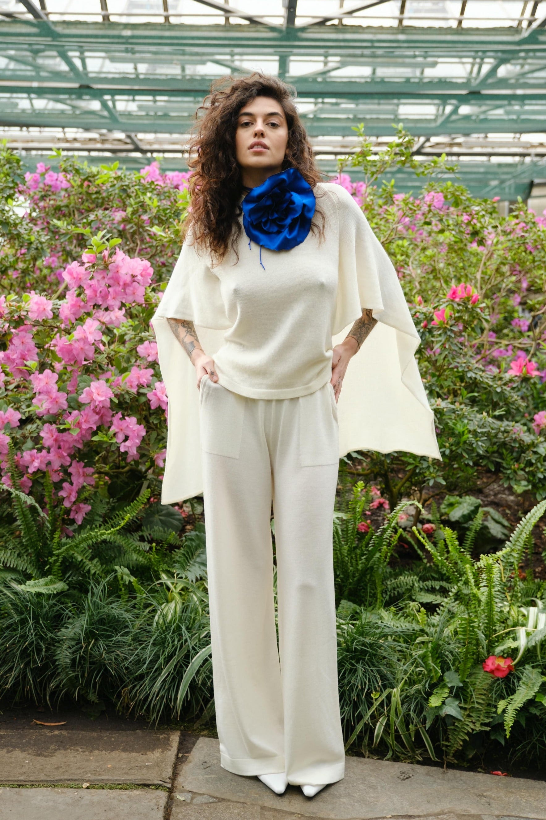 Knit Set with Cape Top and Palazzo Pants