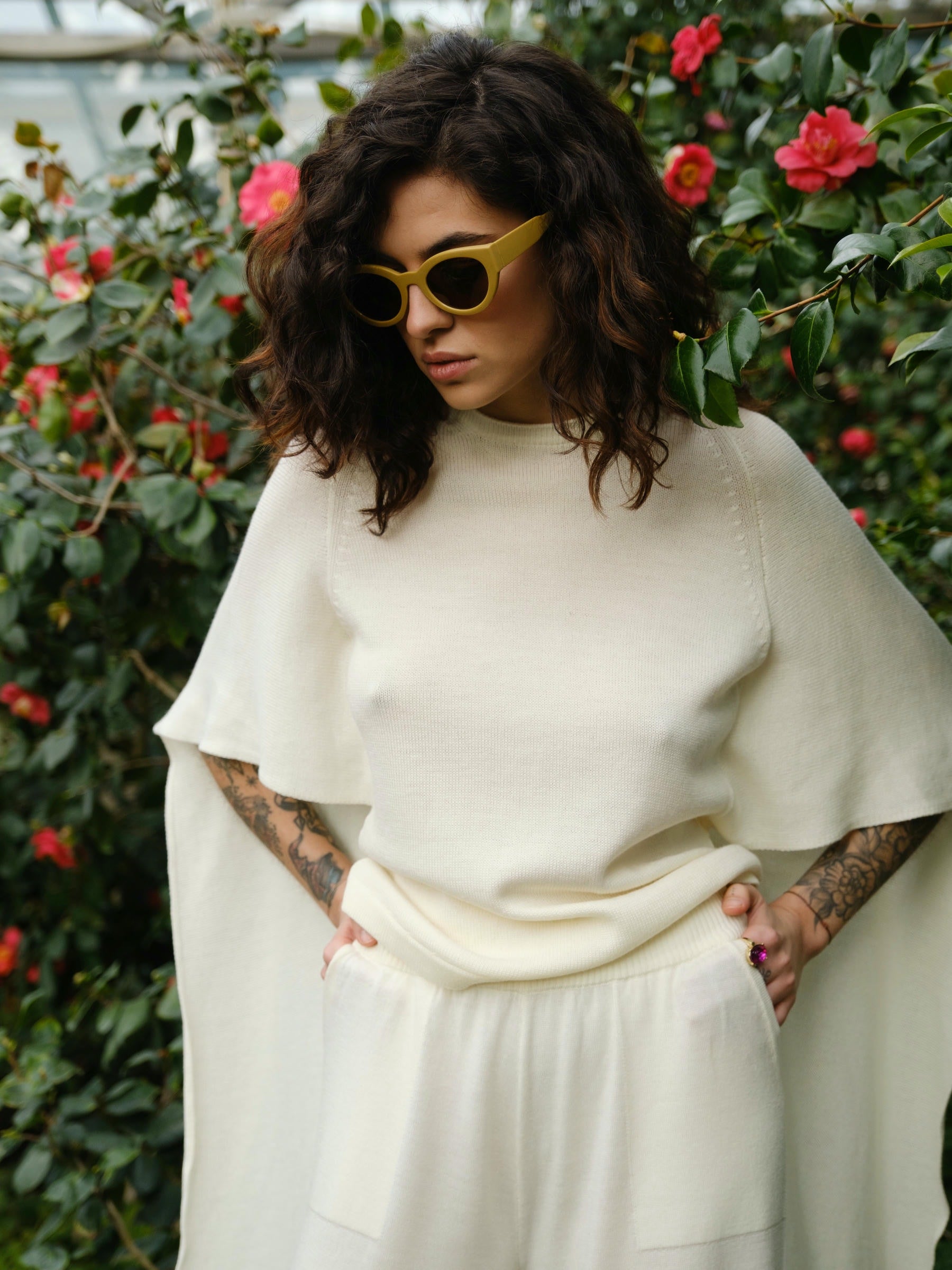 Knit Set with Cape Top and Palazzo Pants