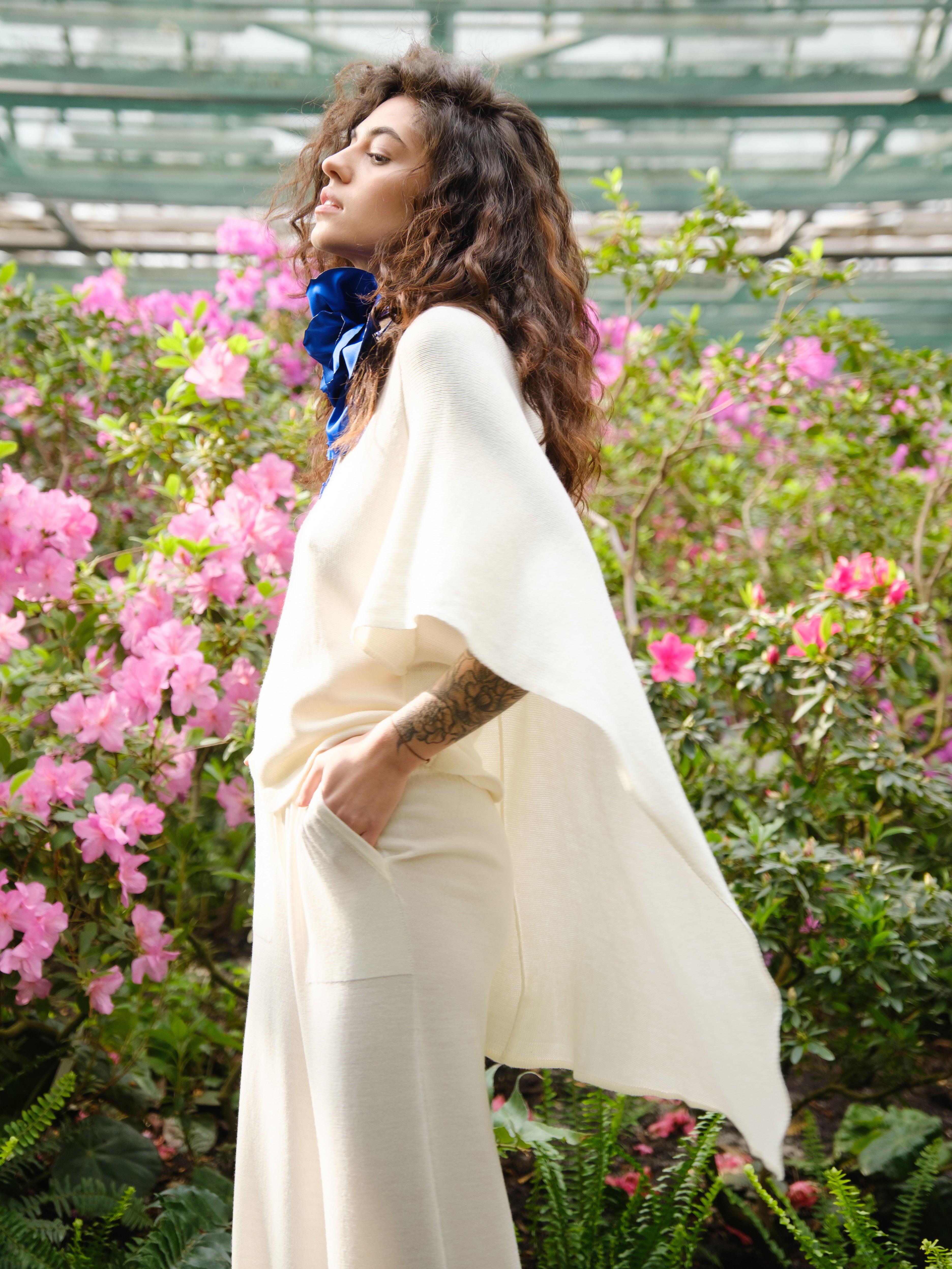 Knit Set with Cape Top and Palazzo Pants