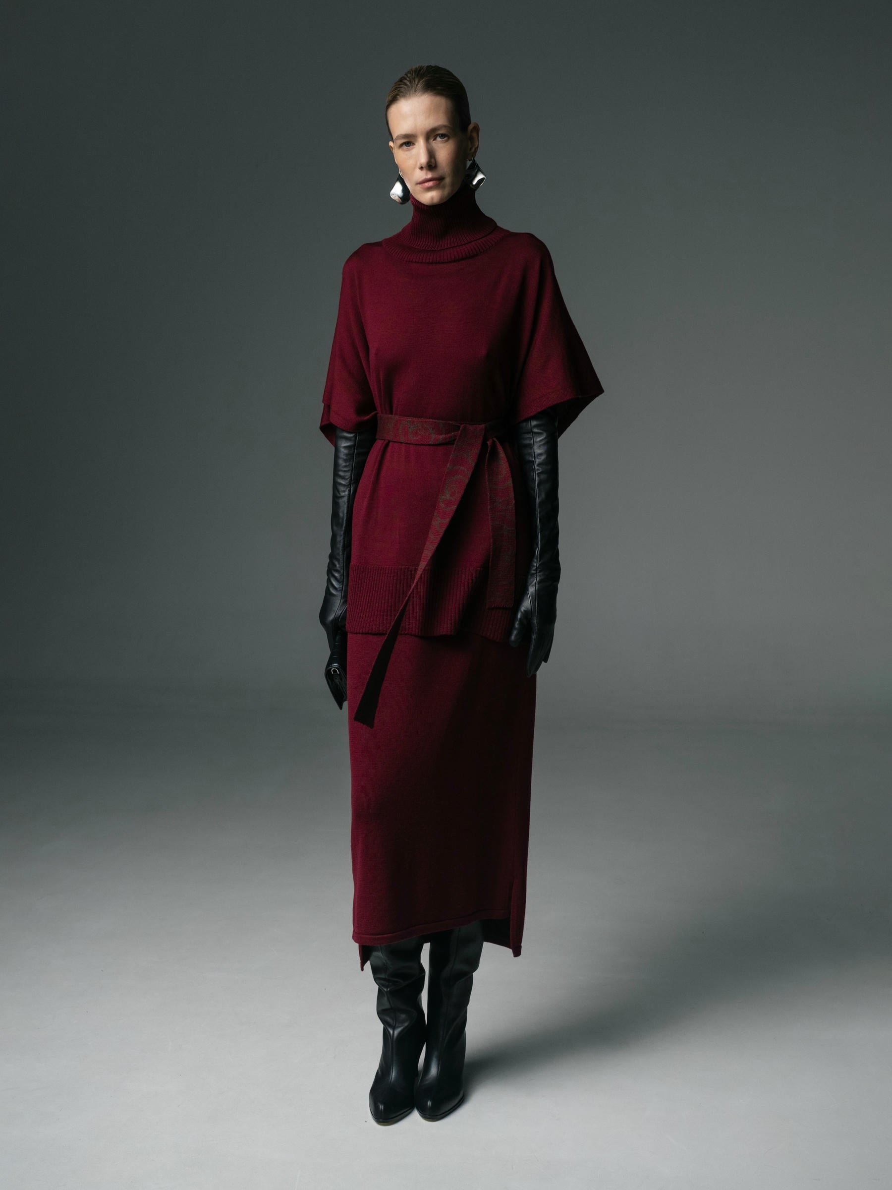 Merino Turtleneck Cape in Burgundy