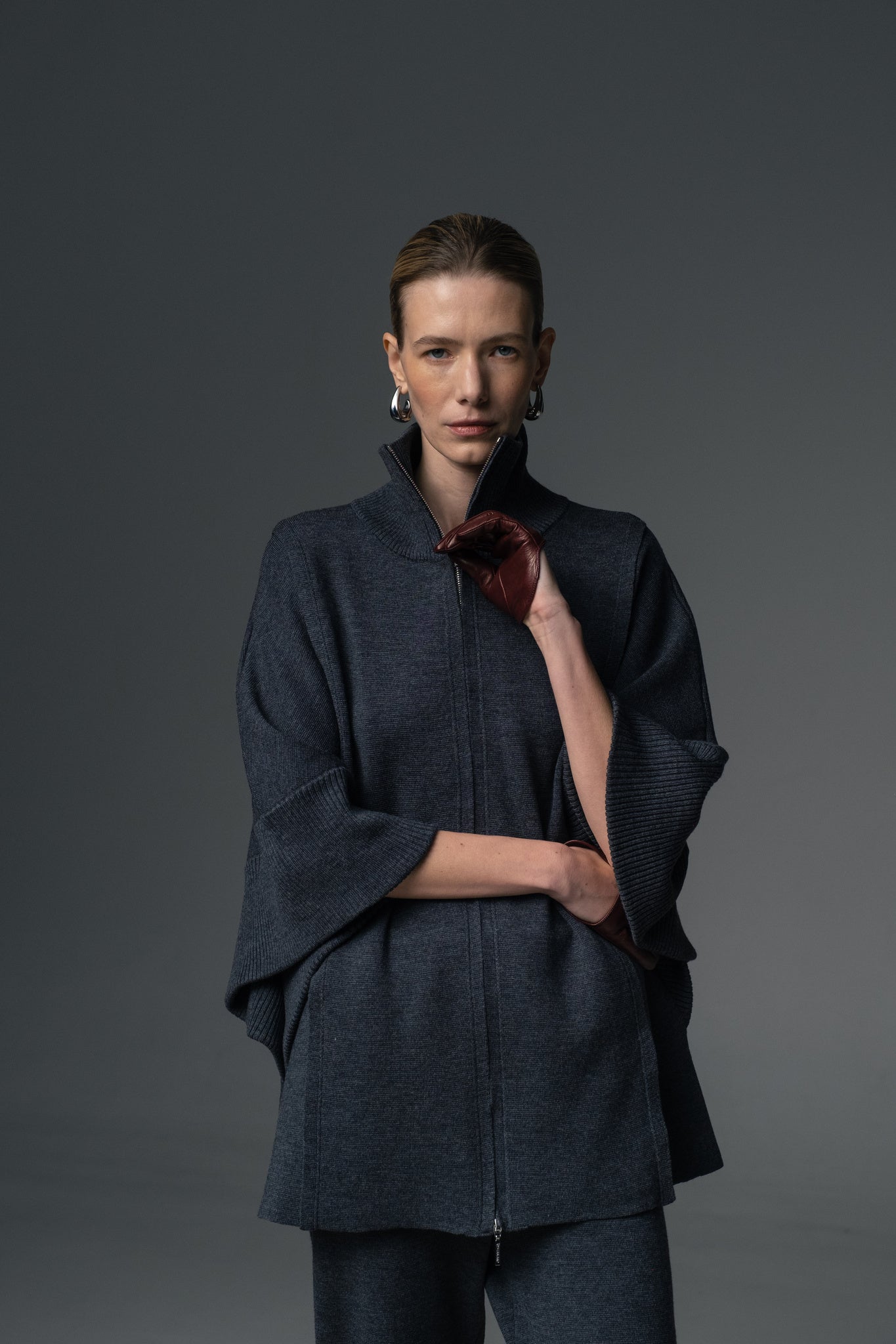 Merino Wool Double Zip-Up Jacket Gray