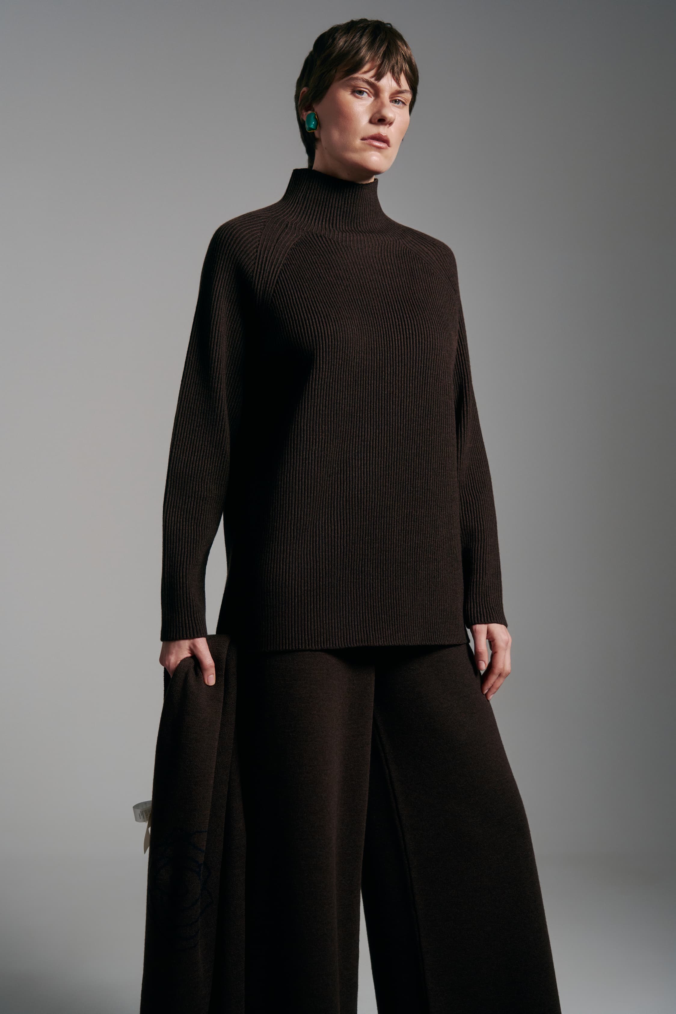 Warmer Rippstrickpullover aus Merinowolle