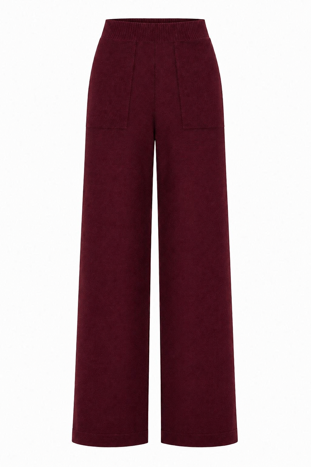 Burgundy merino palazzo trousers detail