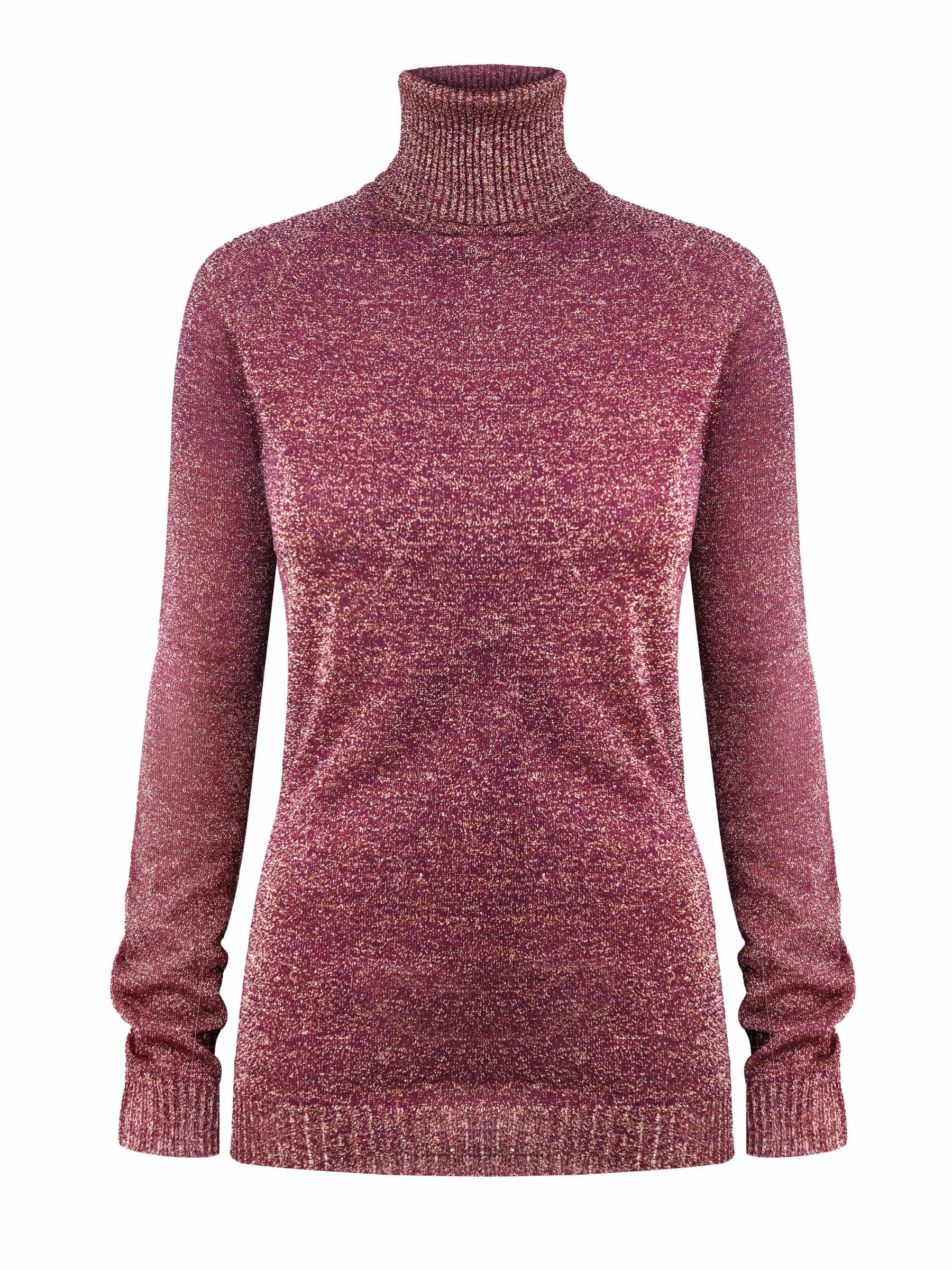 Soft shimmer pink-gold lurex turtleneck sweater with slim fit – Viamaro