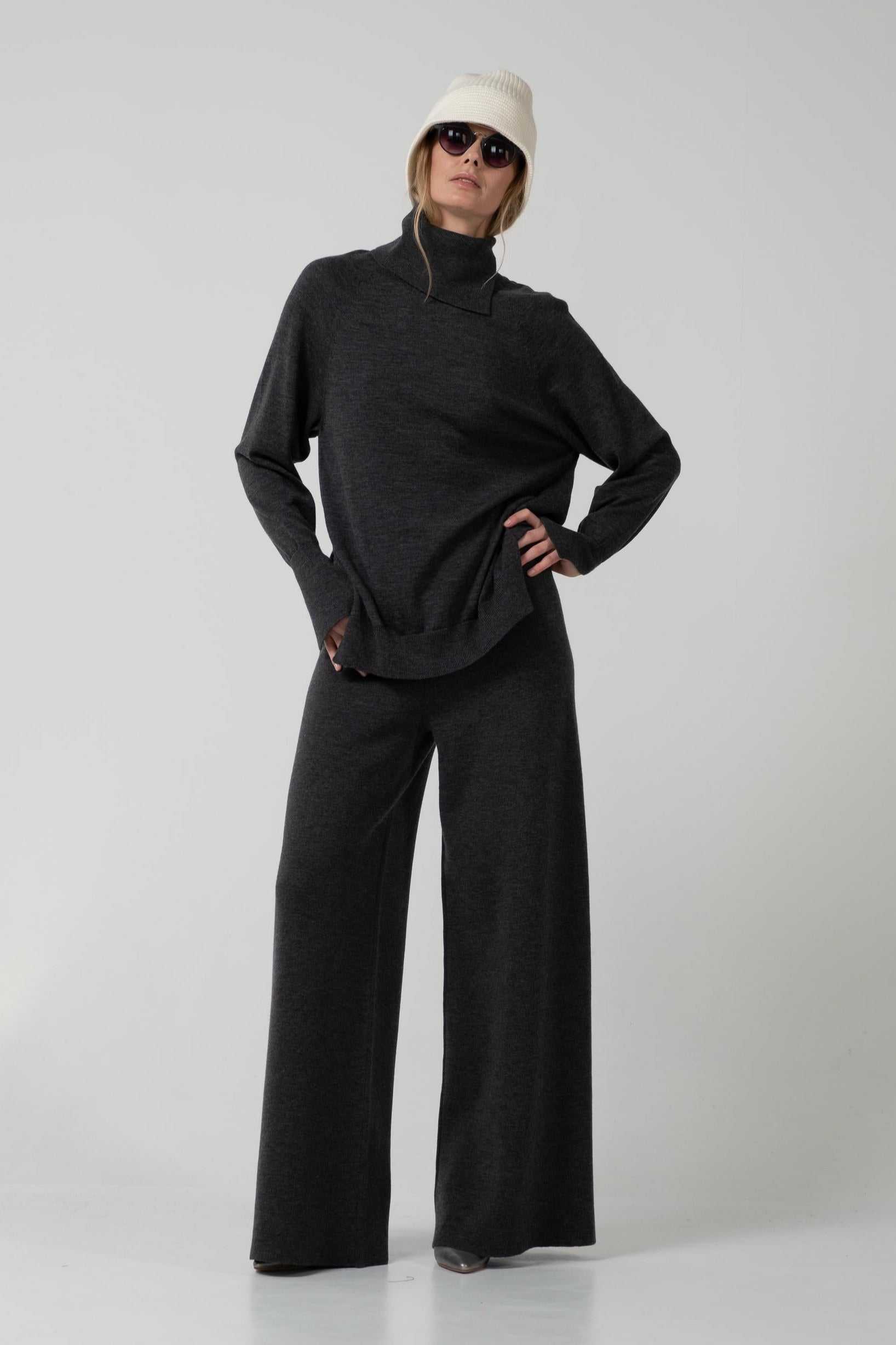 Merino Wool Dense Wide-Leg Trousers