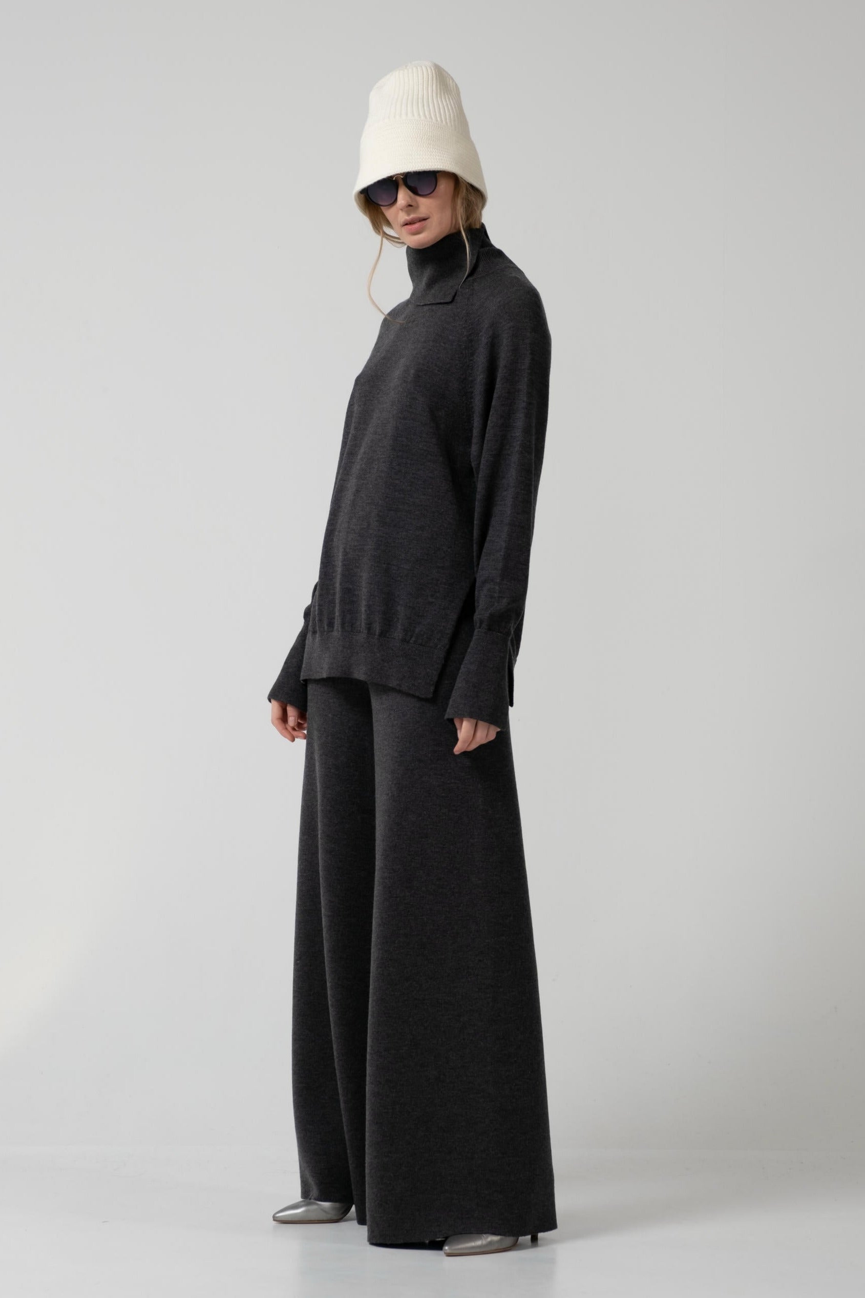 Merino Wool Dense Wide-Leg Trousers