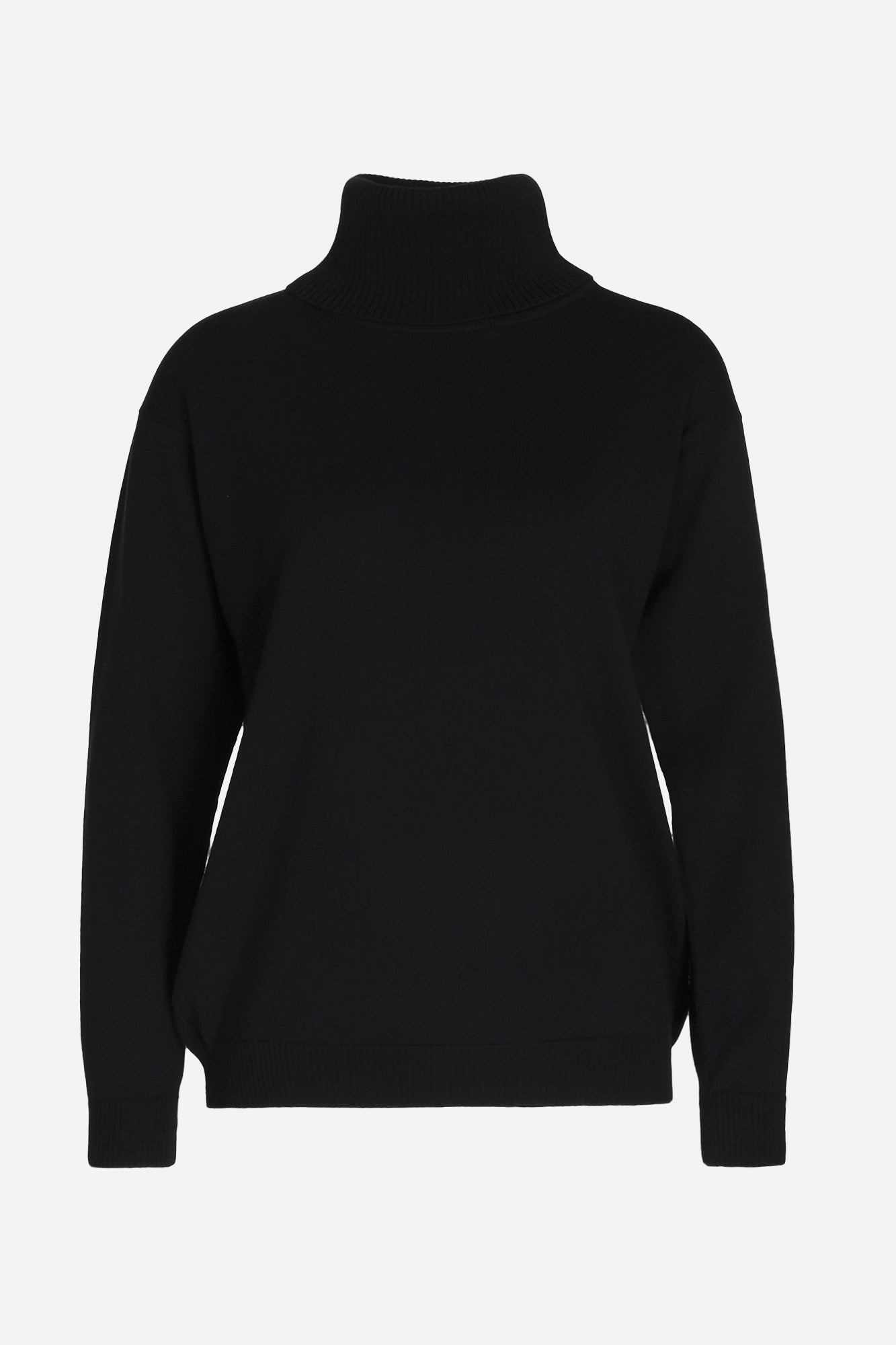 Black turtleneck sweater on a white background