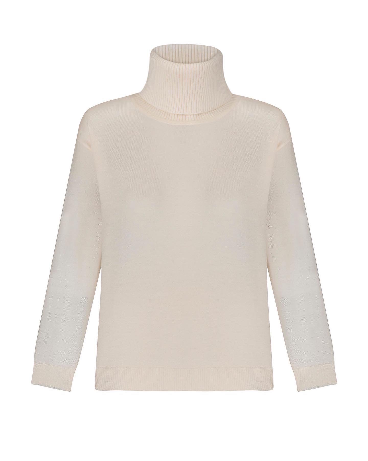 Milky turtleneck sweater on a white background
