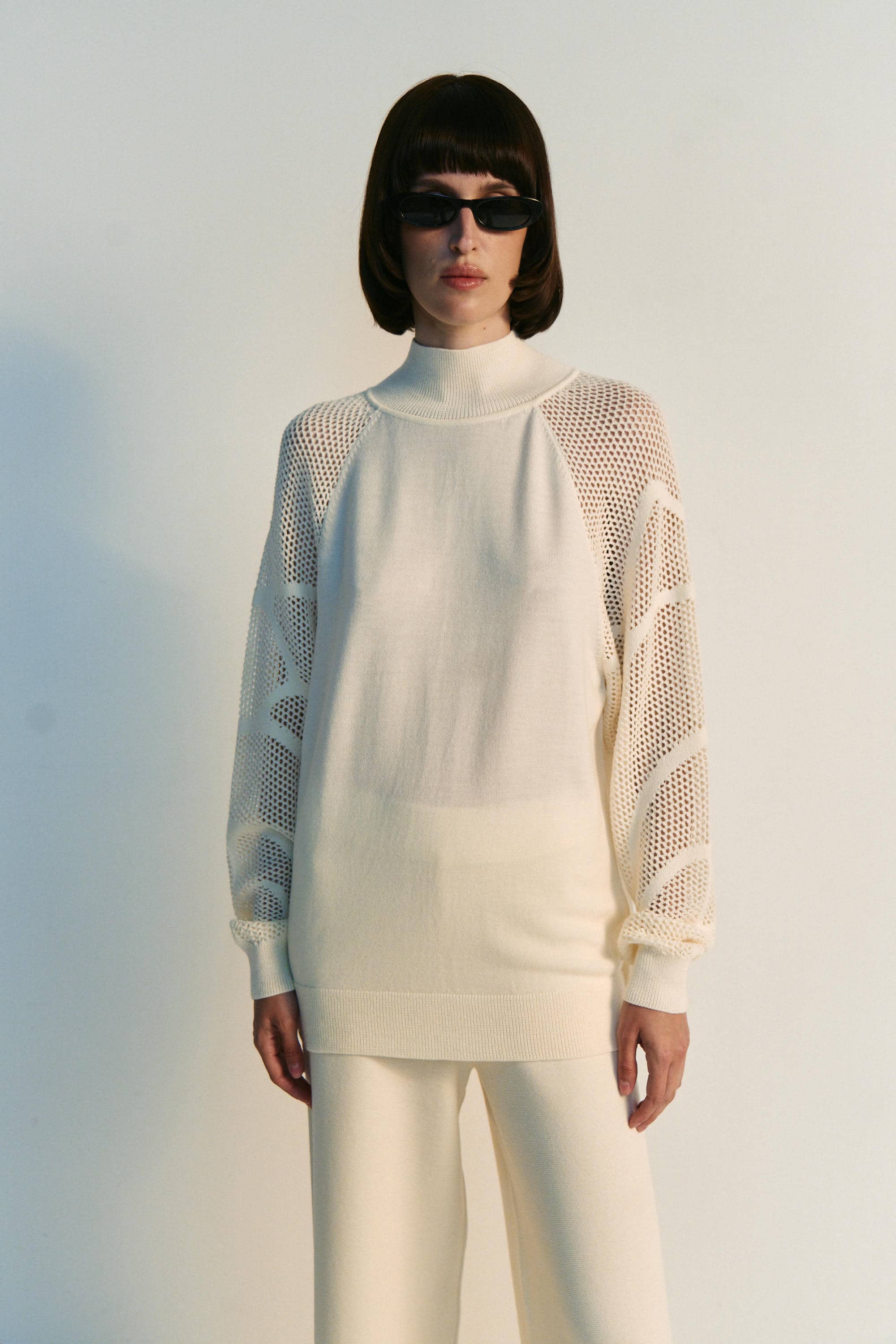 Merino Wool Mesh Sleeve Jumper