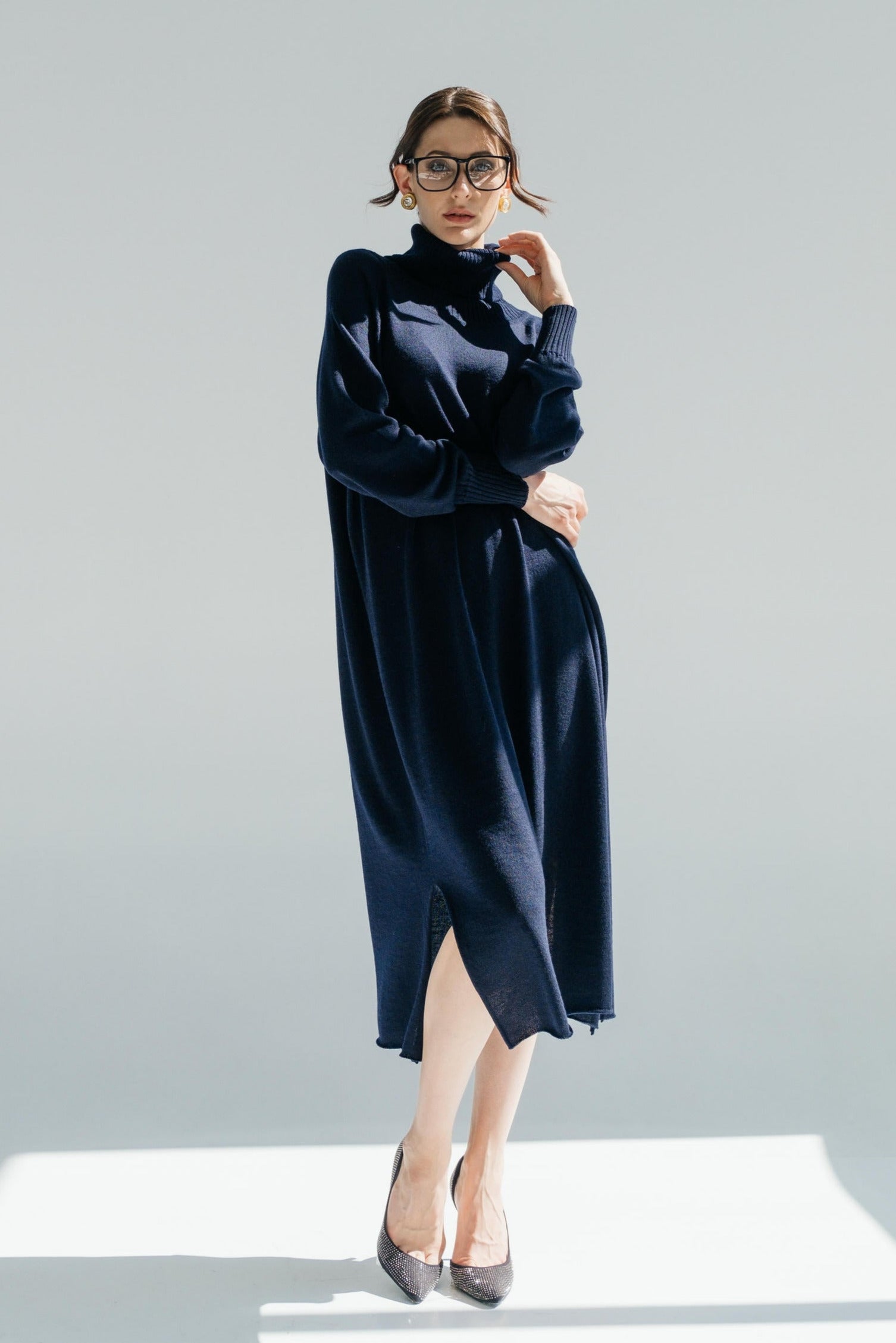 Merino-Schlauchkleid mit hohem Kragen