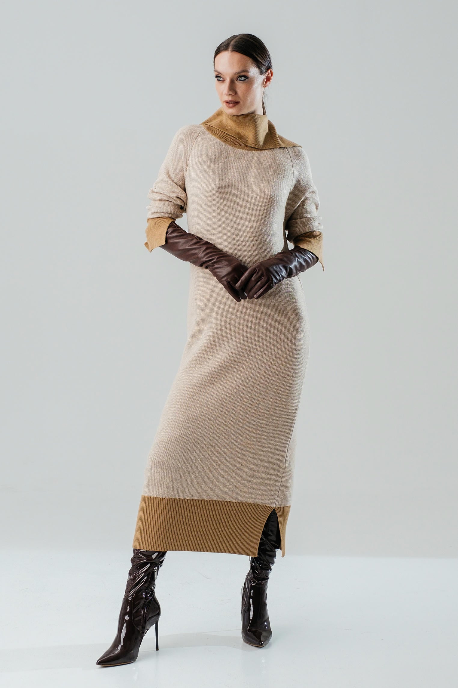 Merino Two-Tone Jacquard Dress