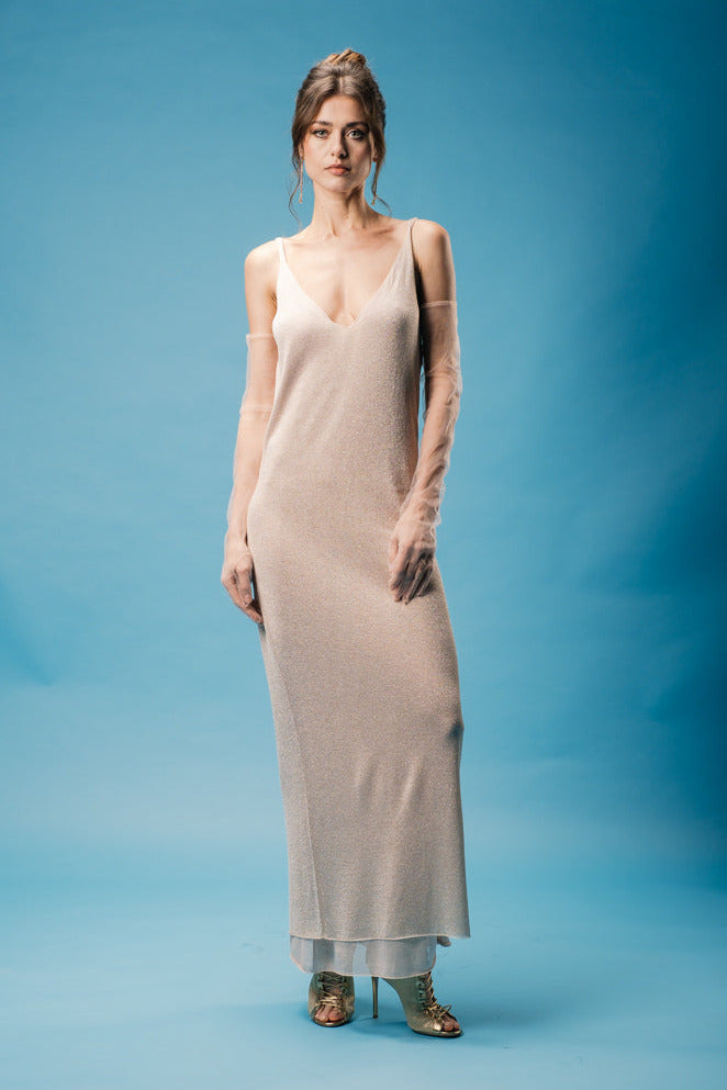 Shimmering Maxi Dress with Silk Slip