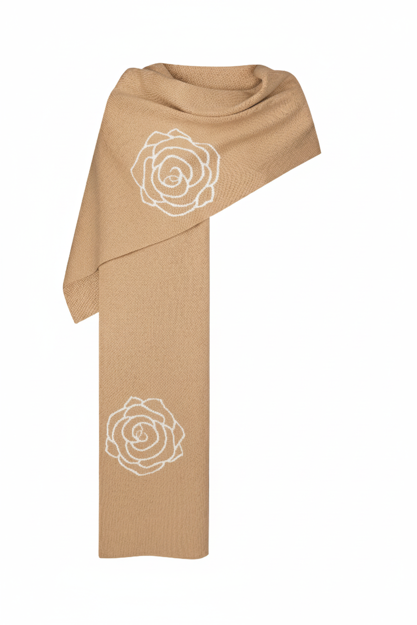 Merino Wool Rose Woven Scarf