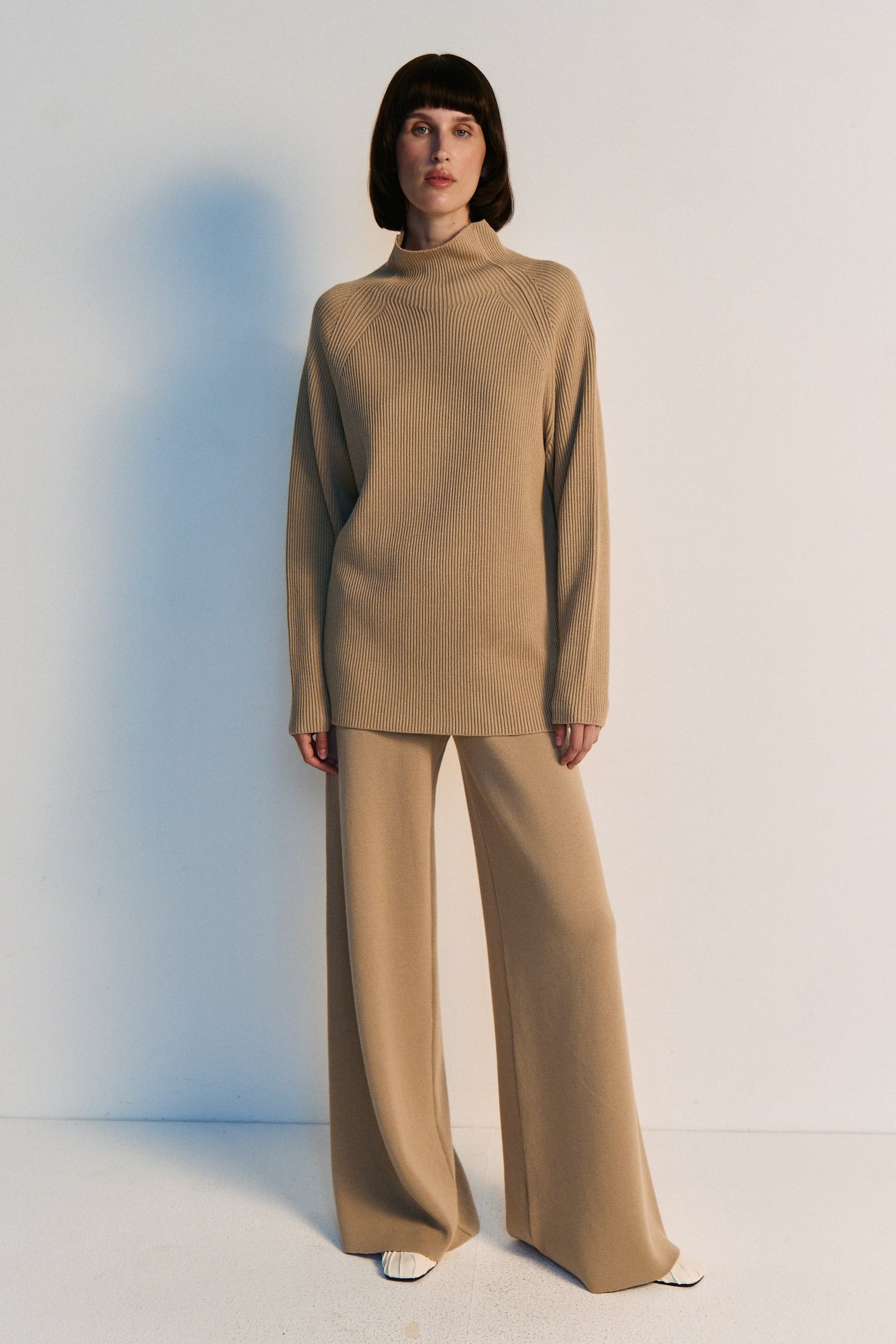 Merino Ribbed Sweater & Wide-Leg Trousers Set