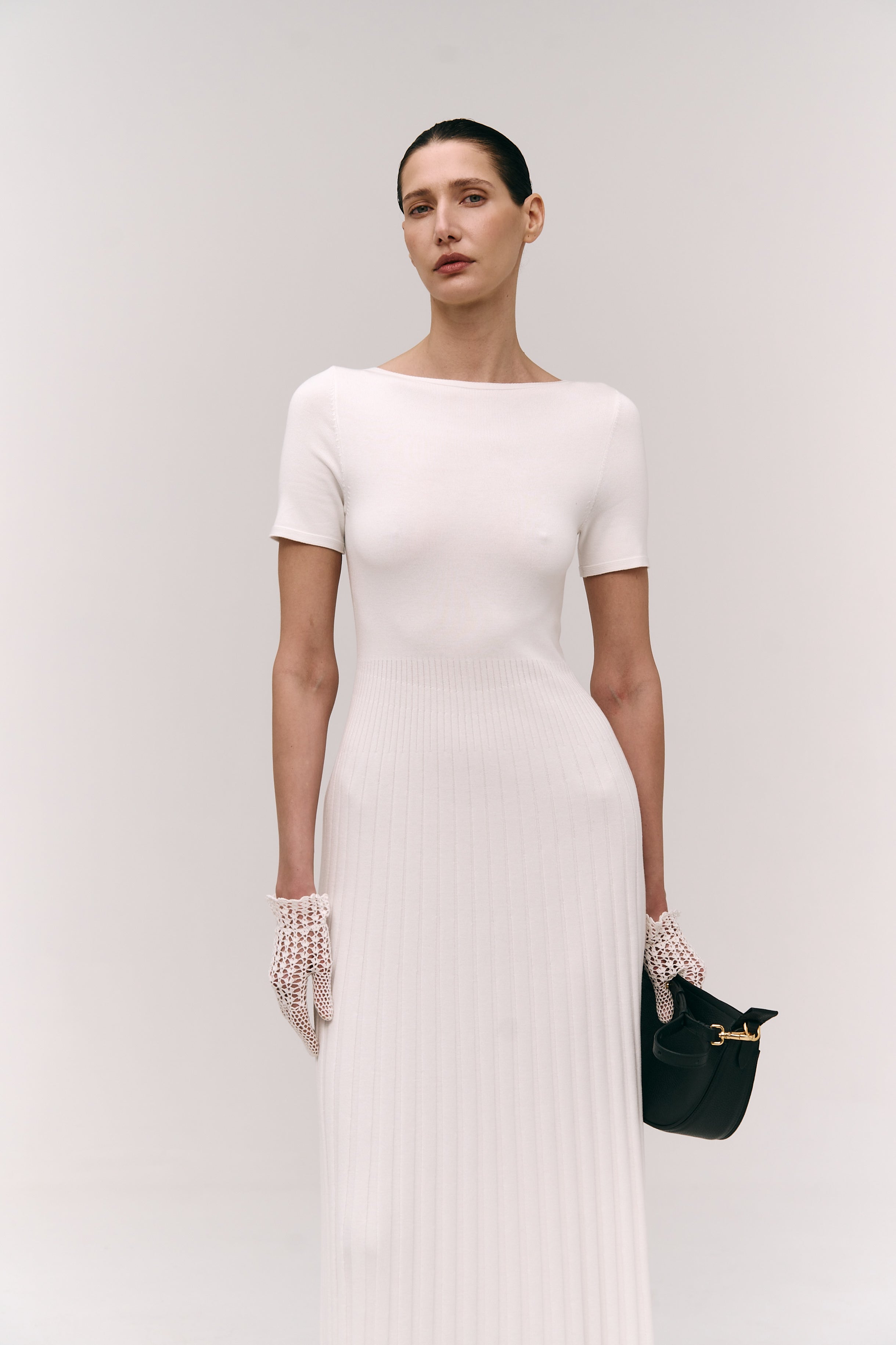 Pleated Dress with Short Sleeves