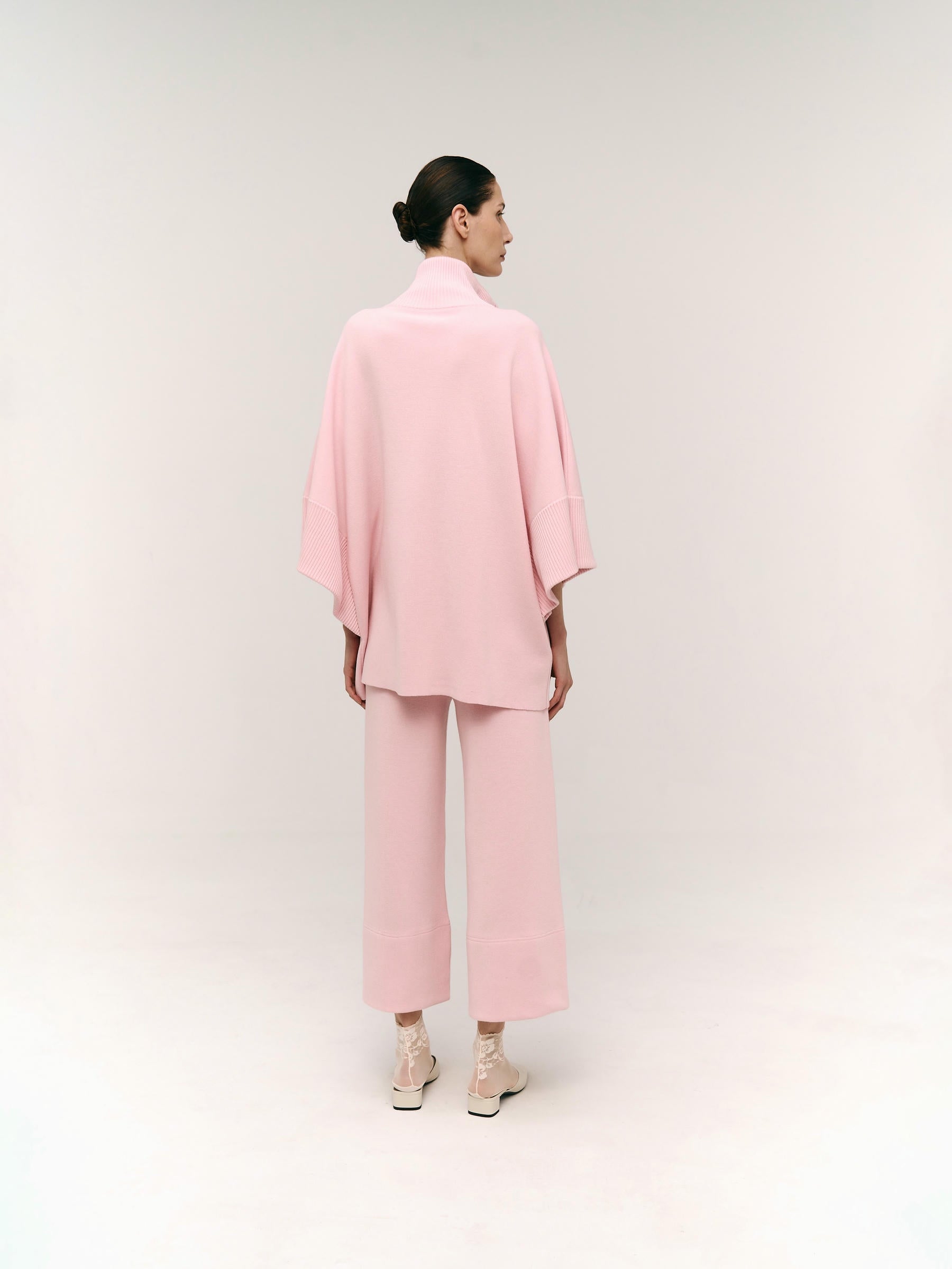Merino Wool Double Zip-Up Coat Pink