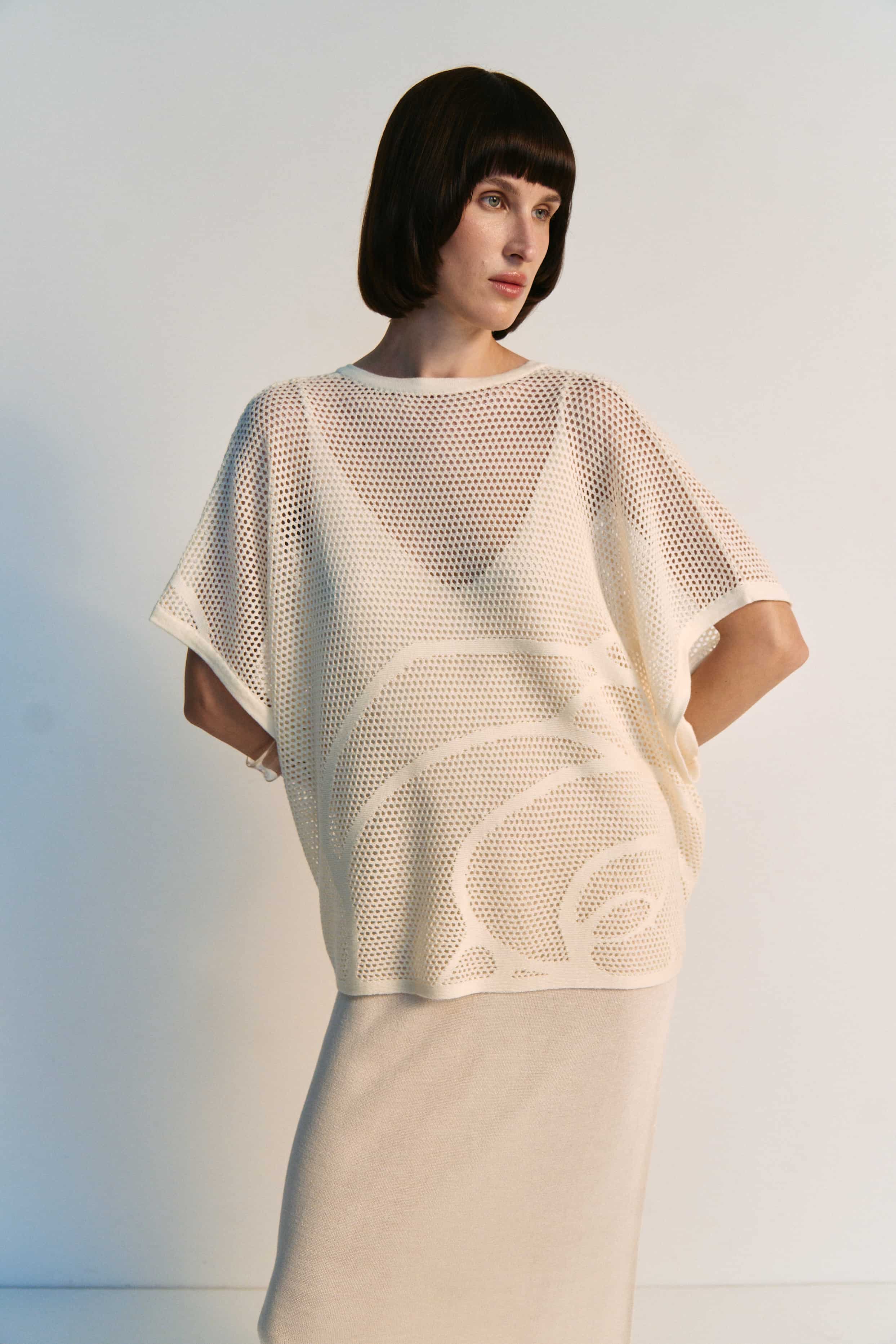 Strickoberteil aus Merino-Mesh