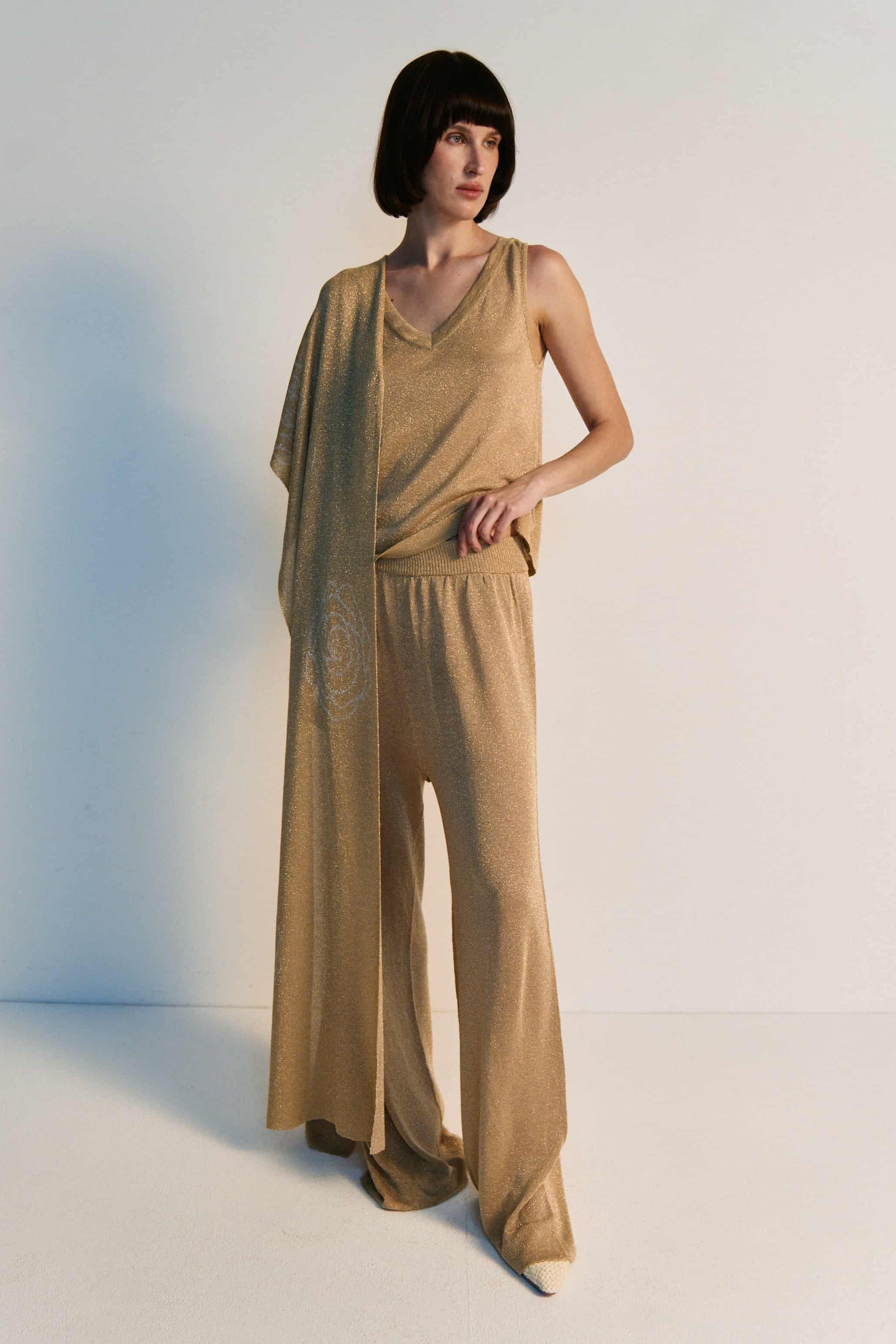 Lurex-Strickschal in Gold