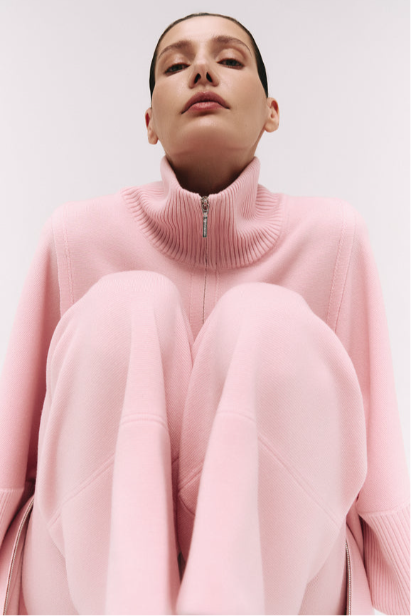 Merino Wool Double Zip-Up Coat Pink
