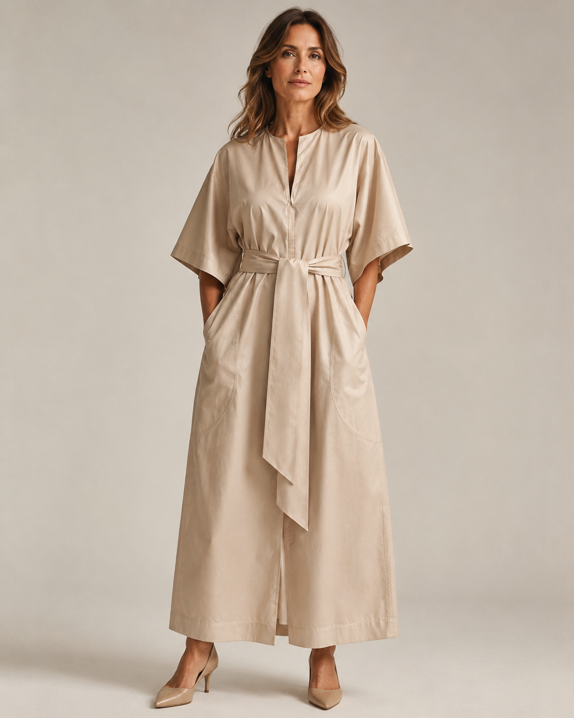 Pearl Beige Cotton Kaftan Dress