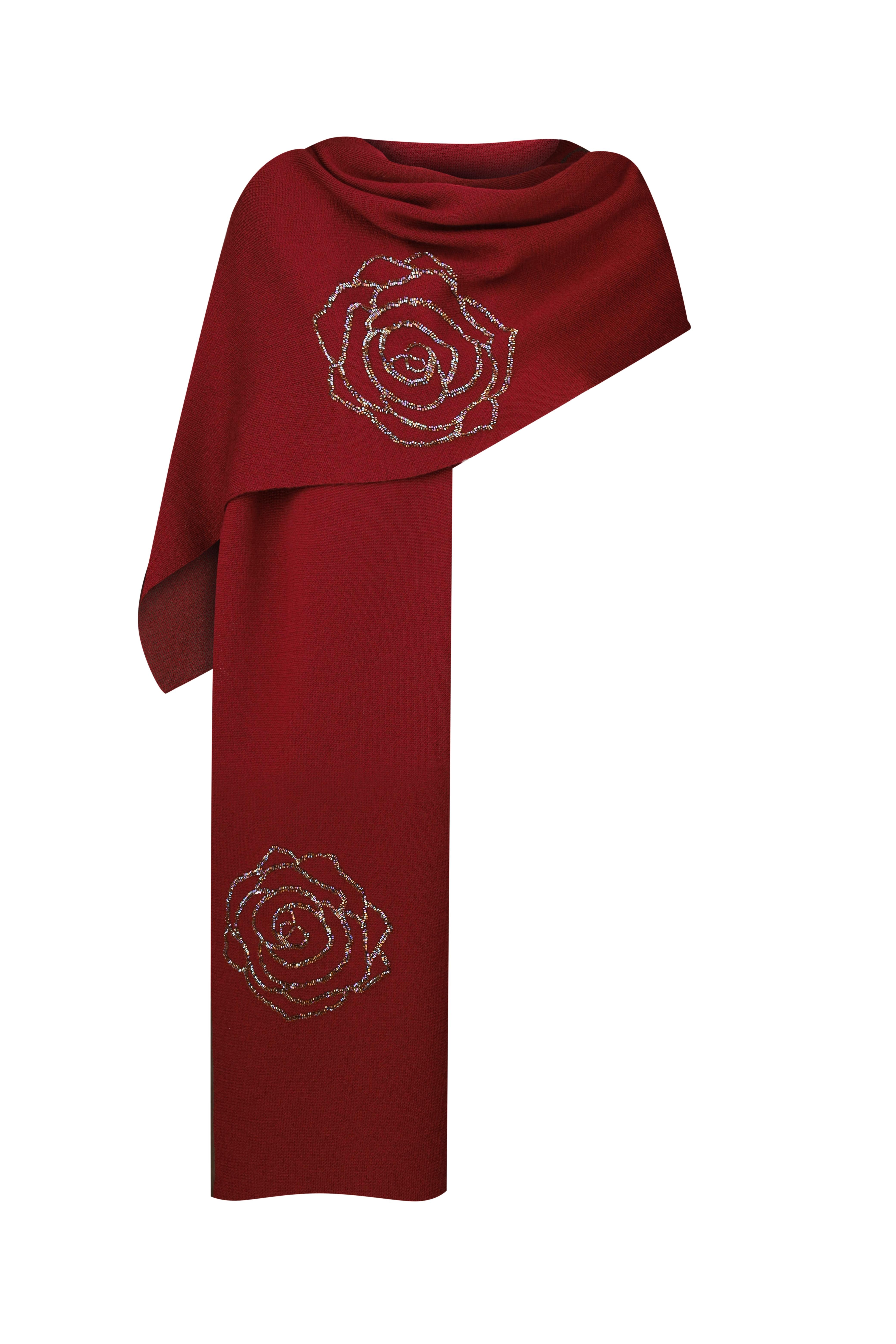 Rosenschal aus Merinowolle
