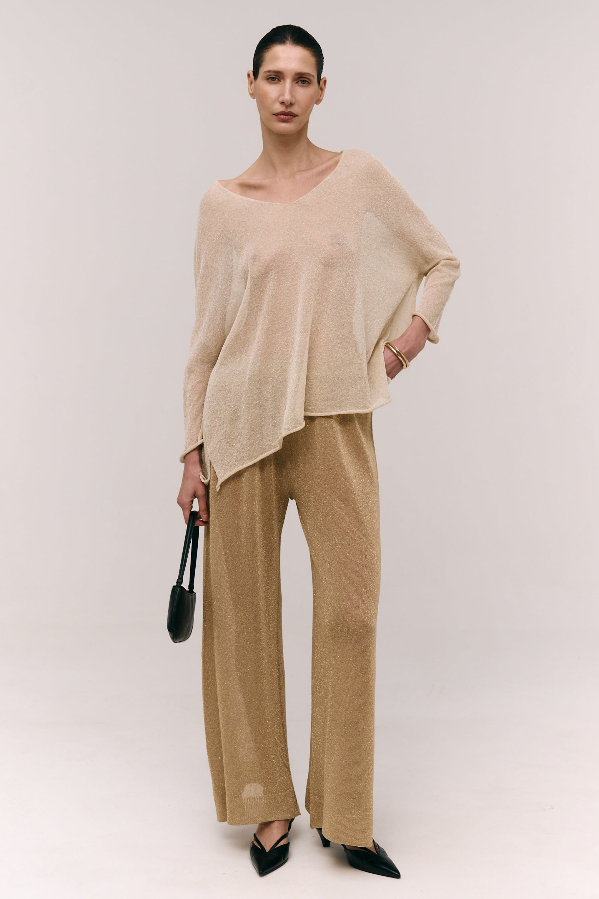 Lurex-Hose mit weitem Bein