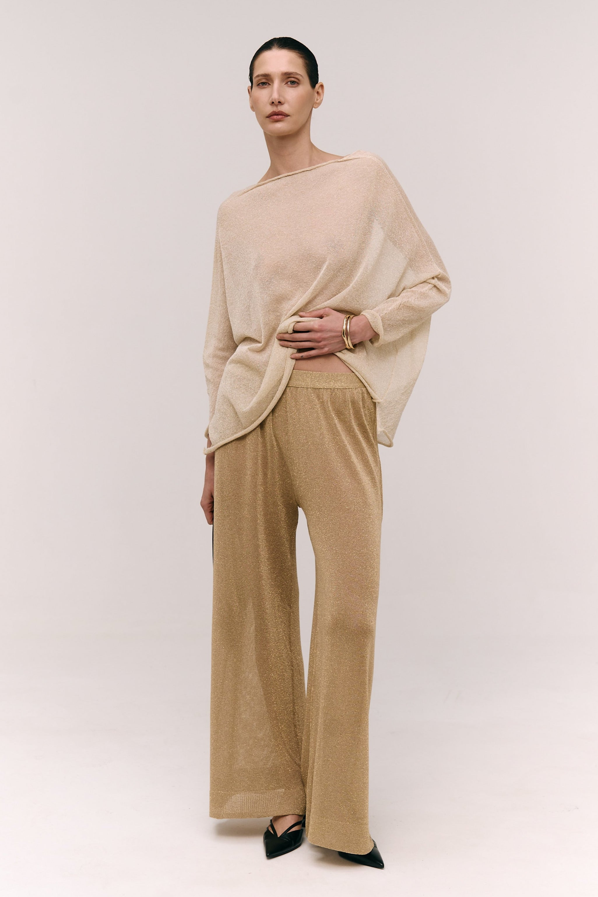 Lurex-Hose mit weitem Bein