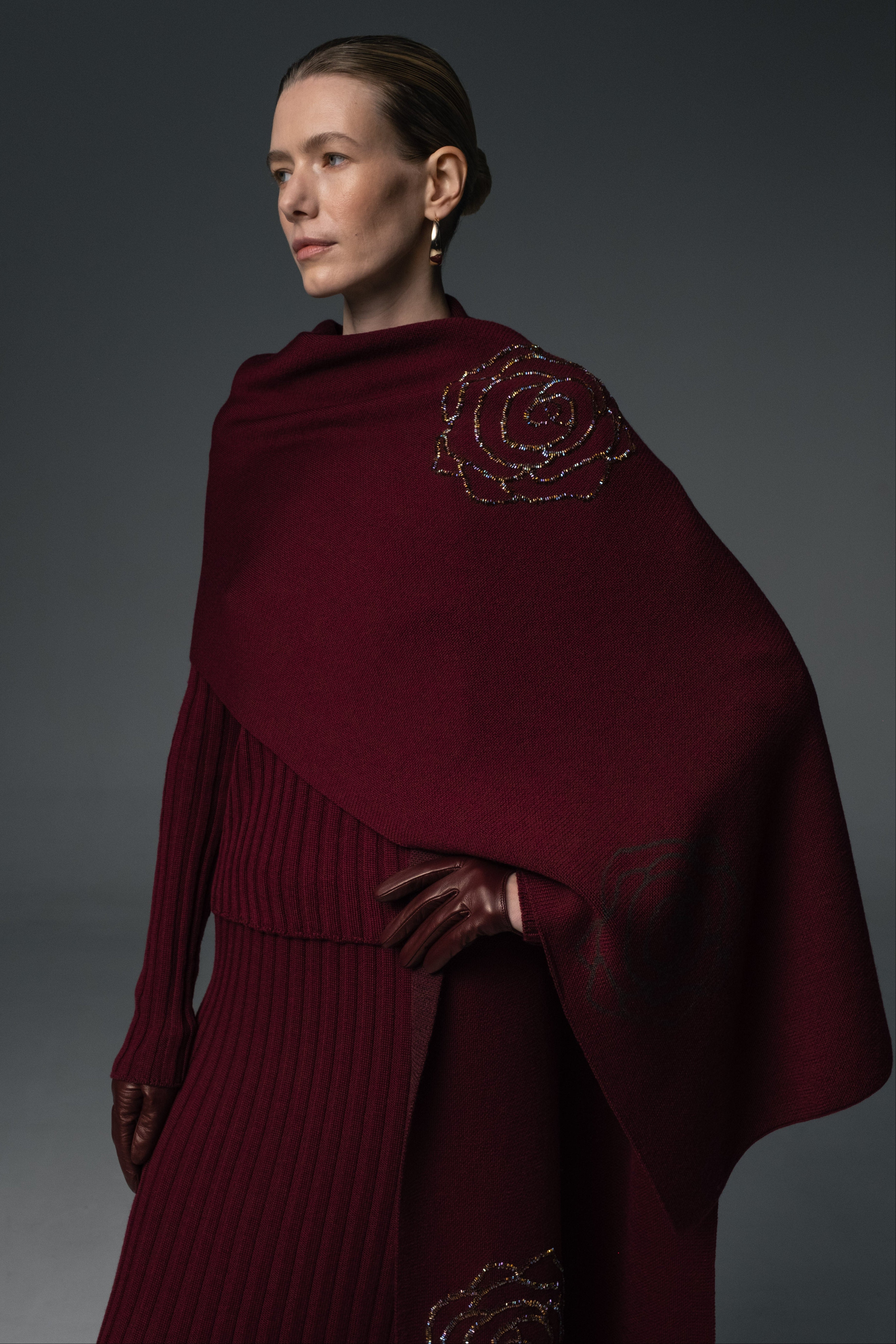 Merino Rose Embroidered Scarf