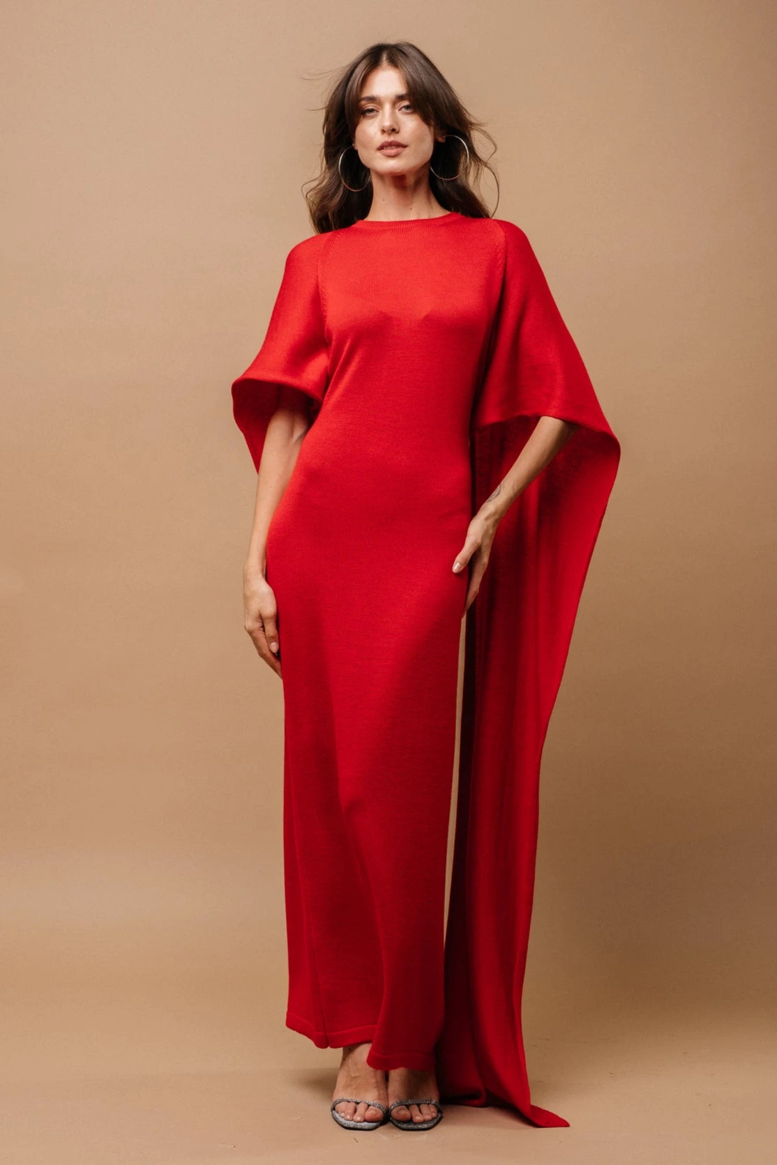 Merino-Wasserfall-Maxikleid