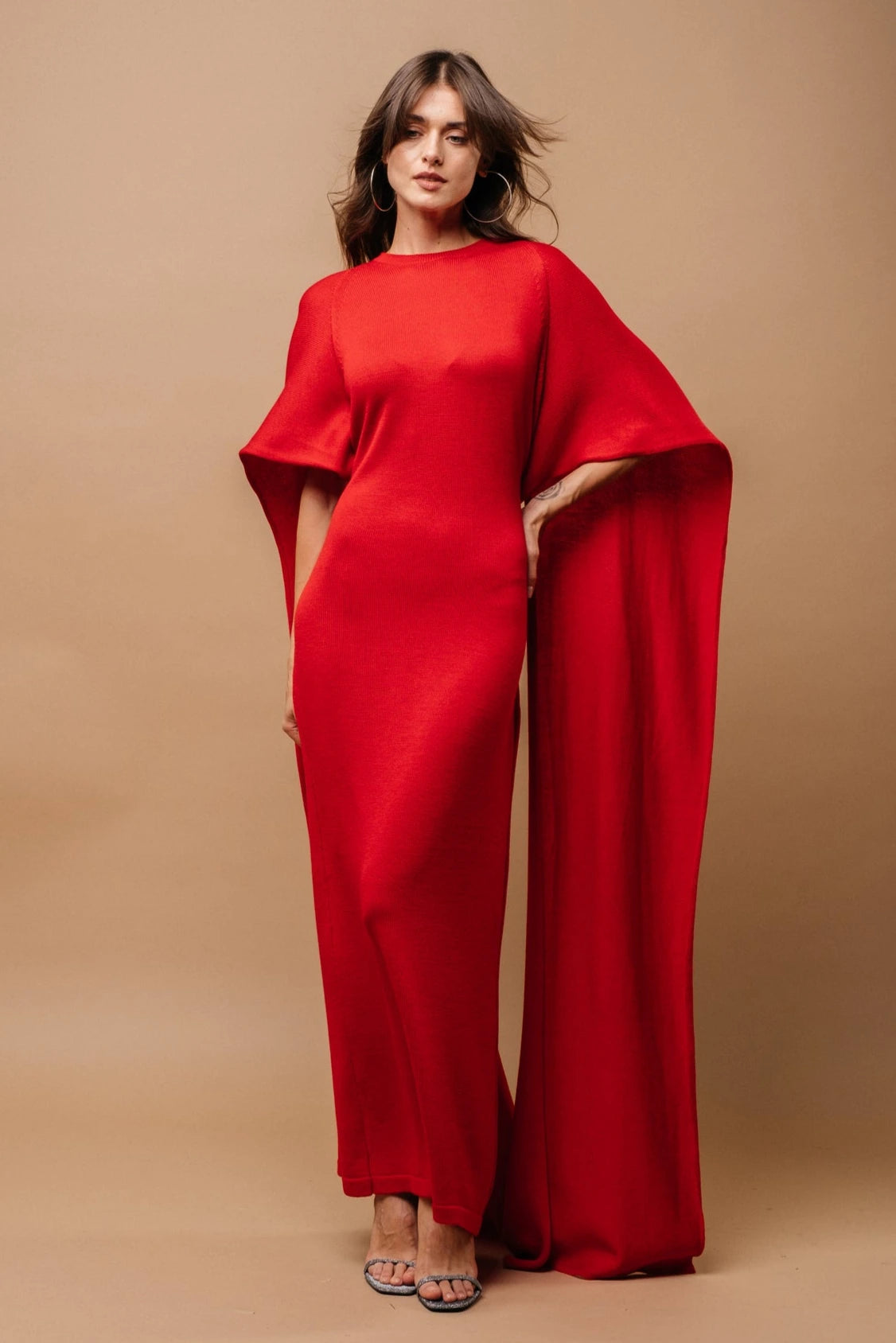 Merino-Wasserfall-Maxikleid