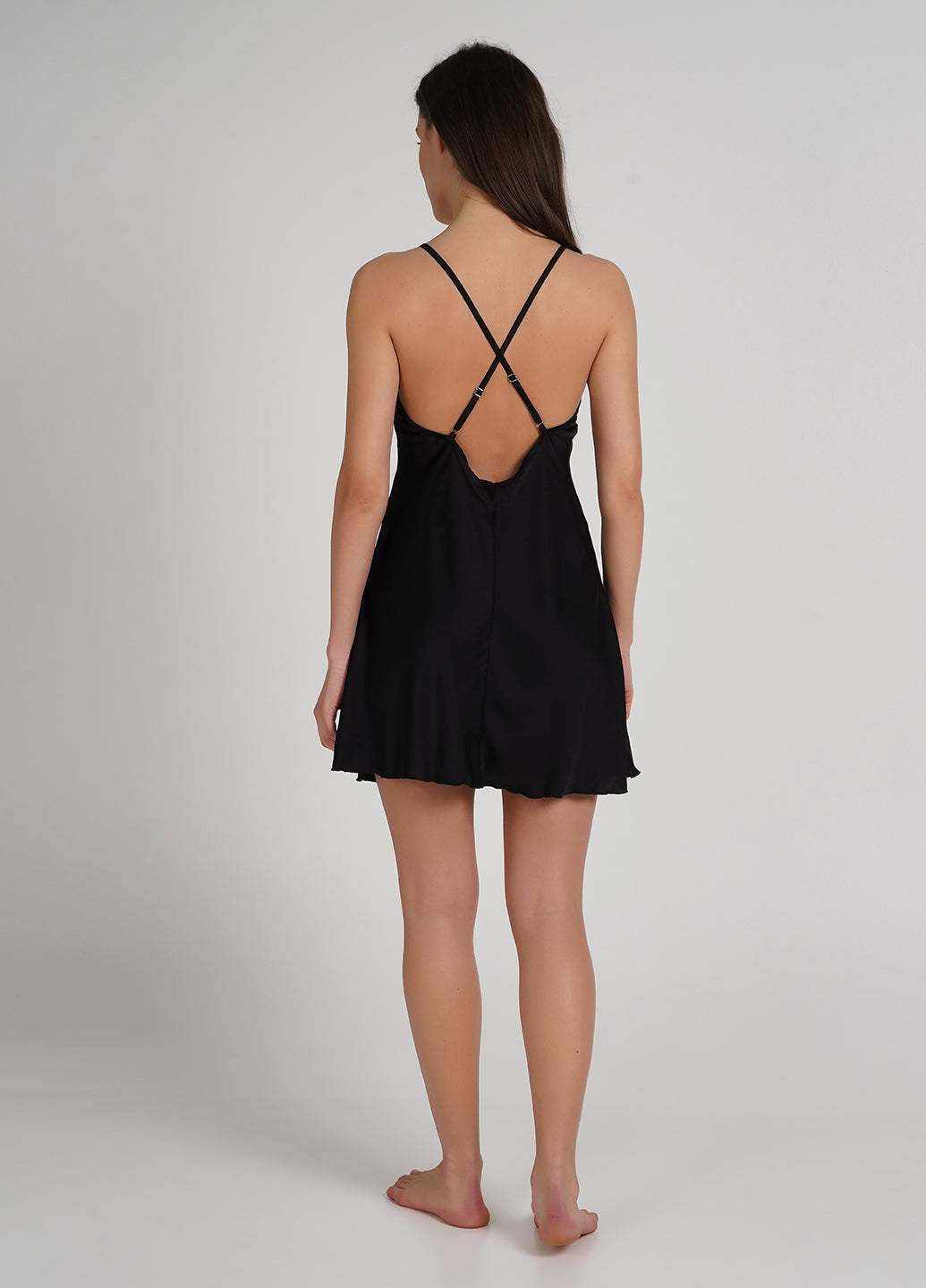 Evening rose silky acetate satin nightdress with lace