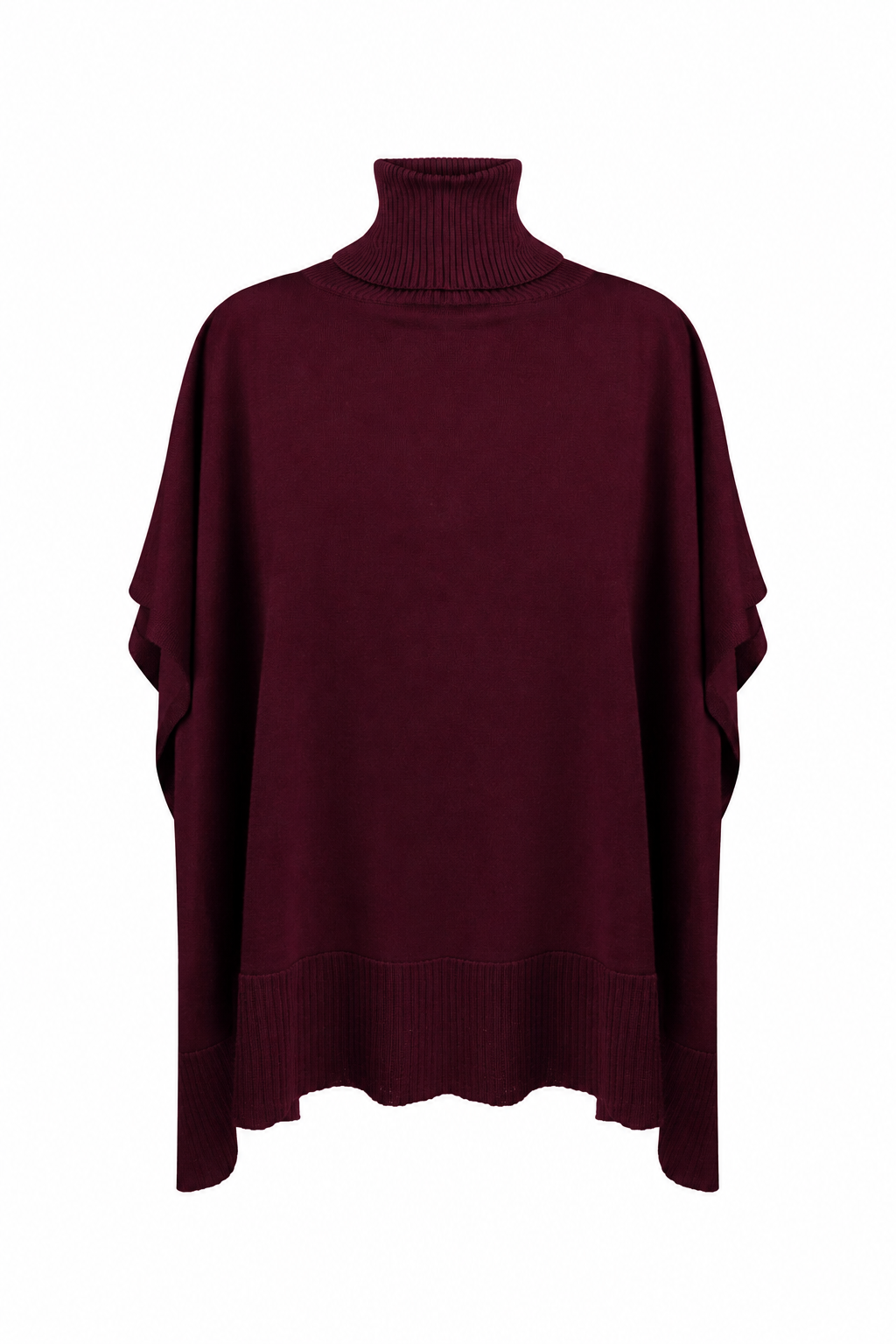 Burgundy merino poncho set detail