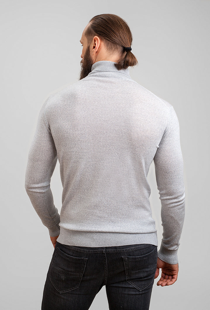 Back view of the light grey merino wool turtleneck #Color_Light Grey