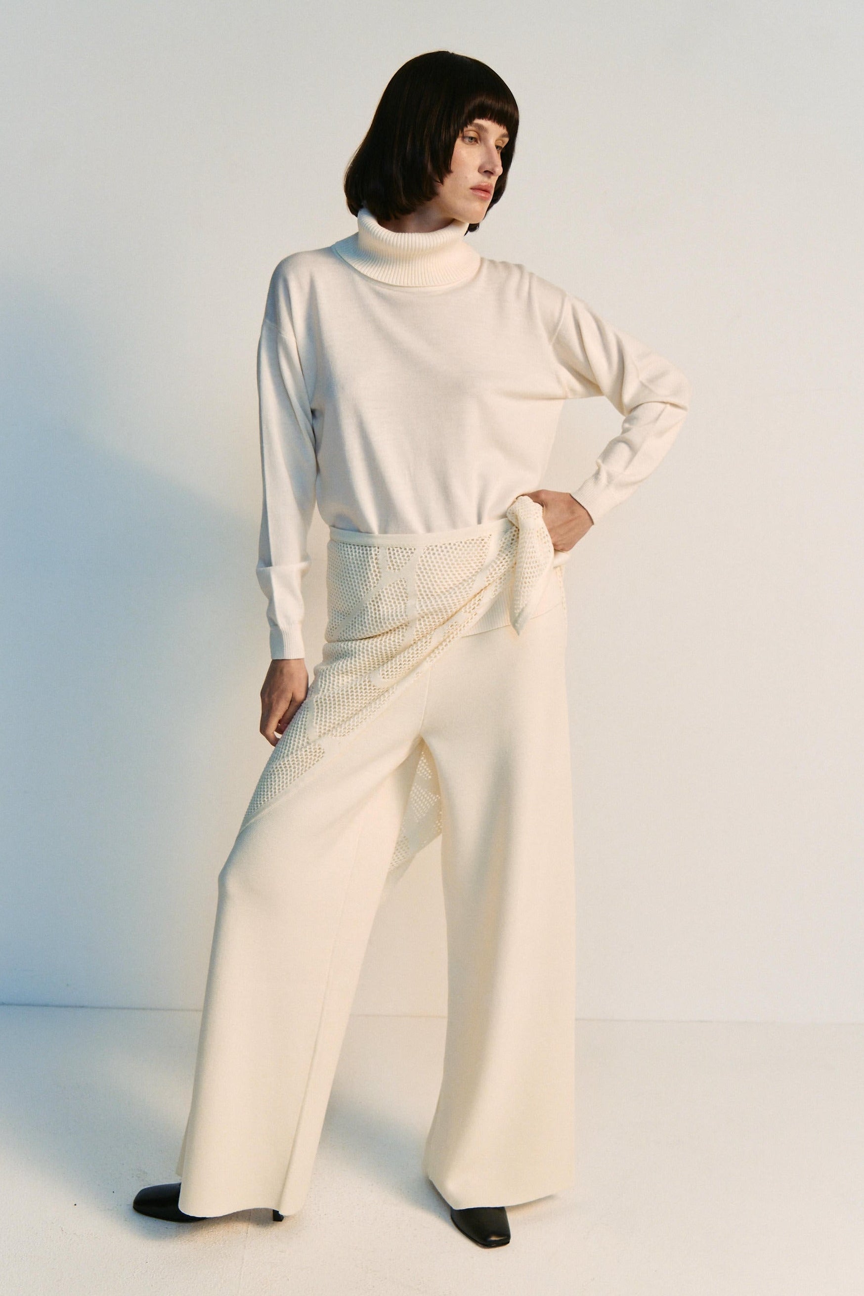 Merino Wool Dense Wide-Leg Trousers