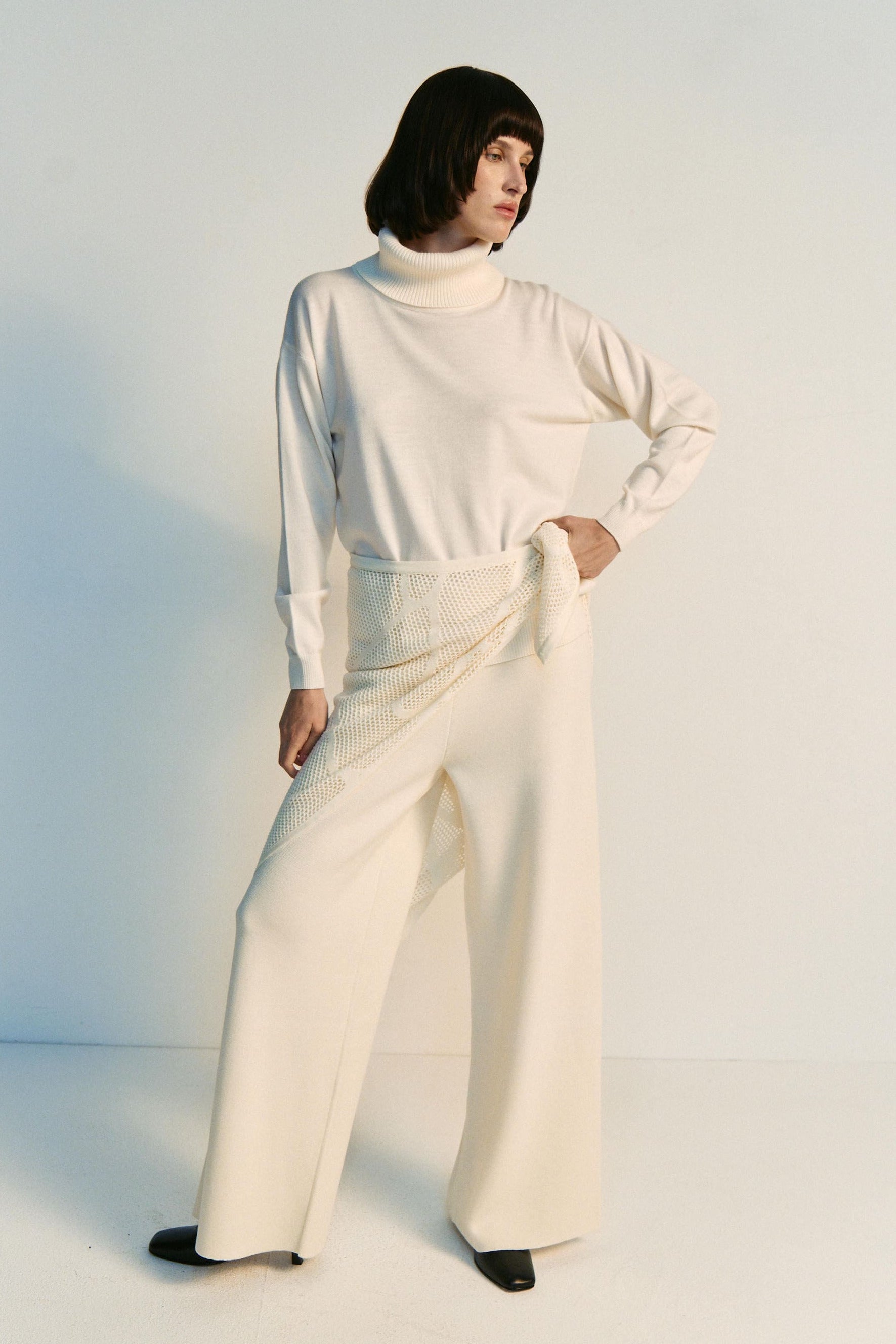 Merino Wool Dense Wide-Leg Trousers