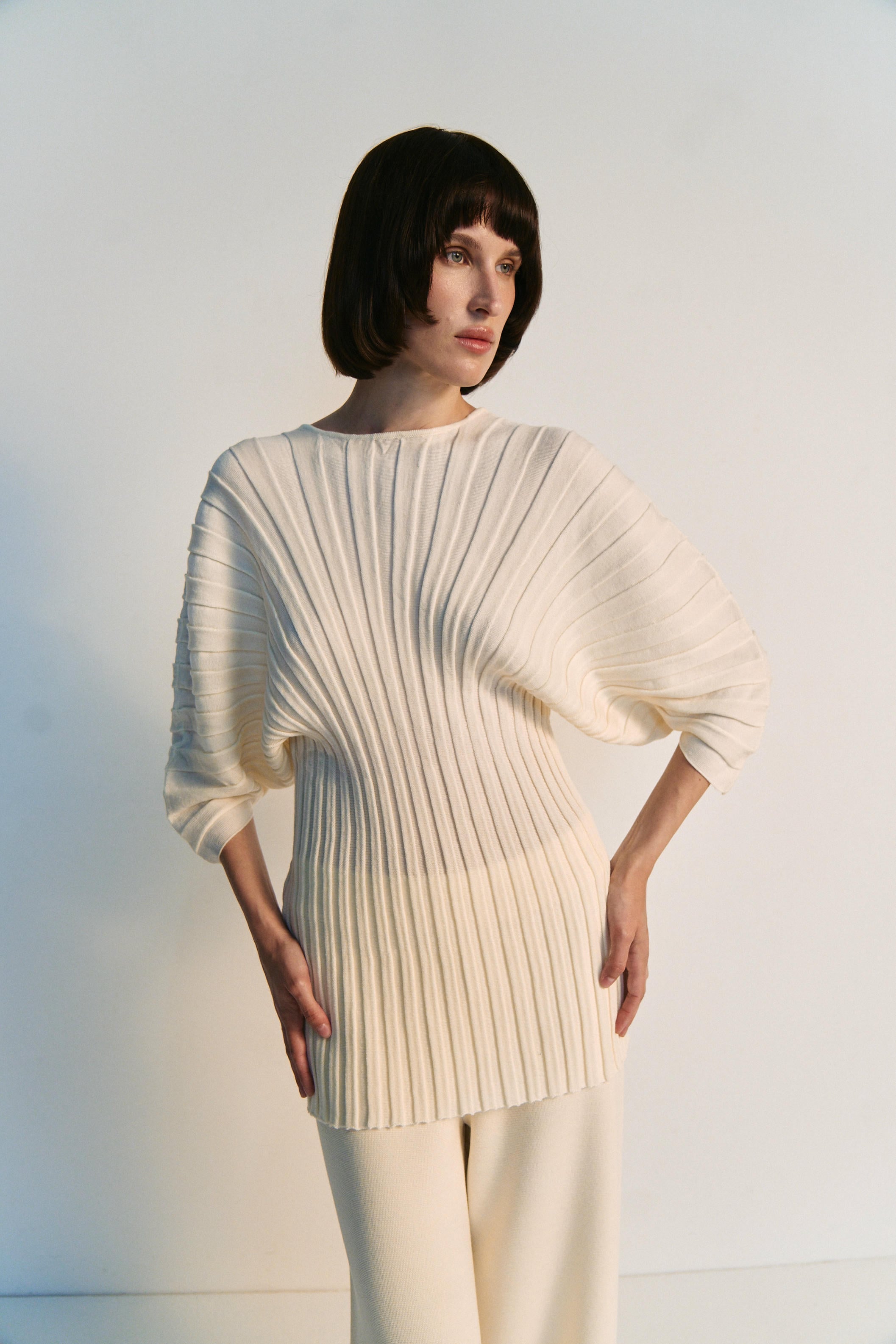Merino Pleated Zip Cardigan
