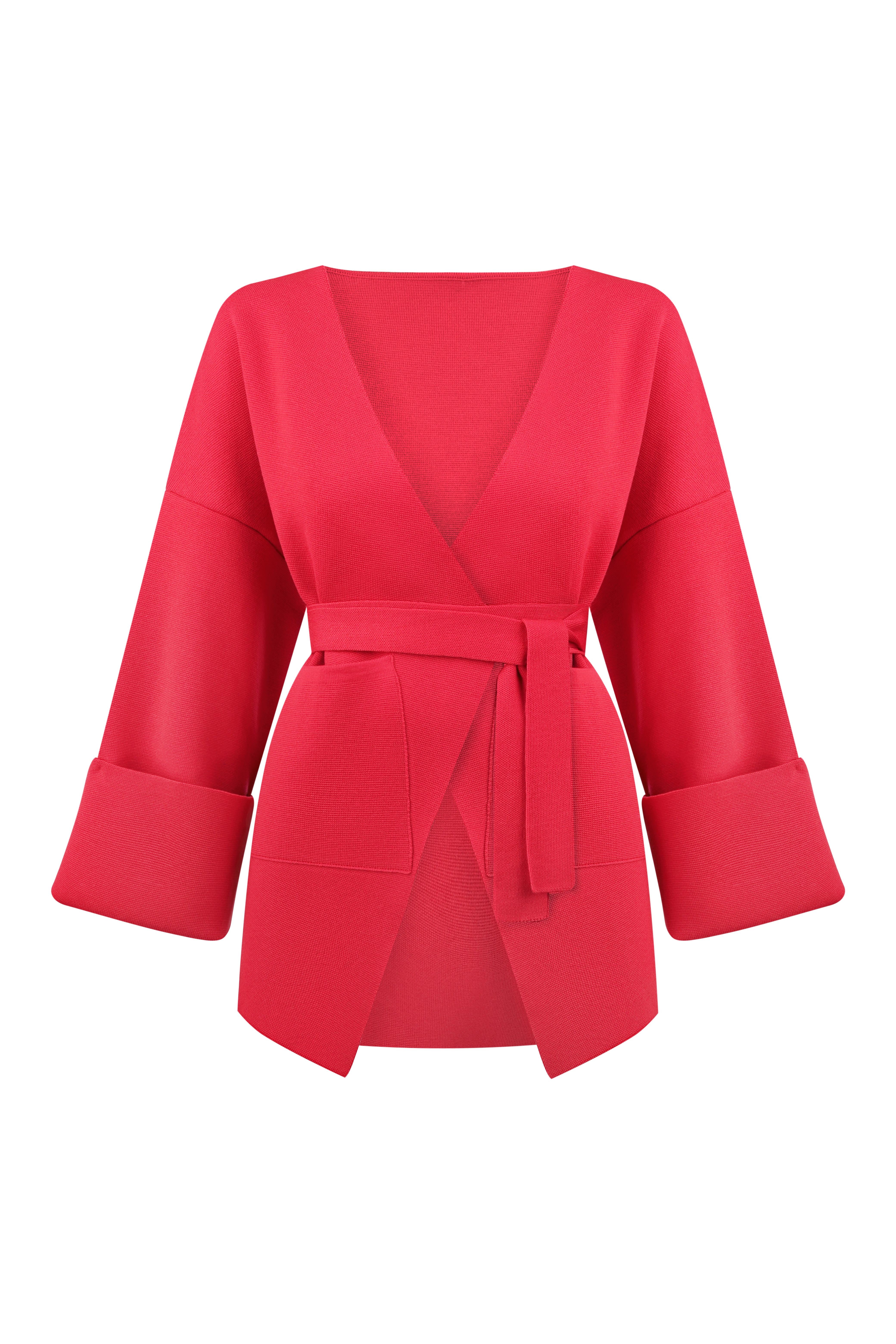 Kimonojacke aus Merinowolle mit Gürtel