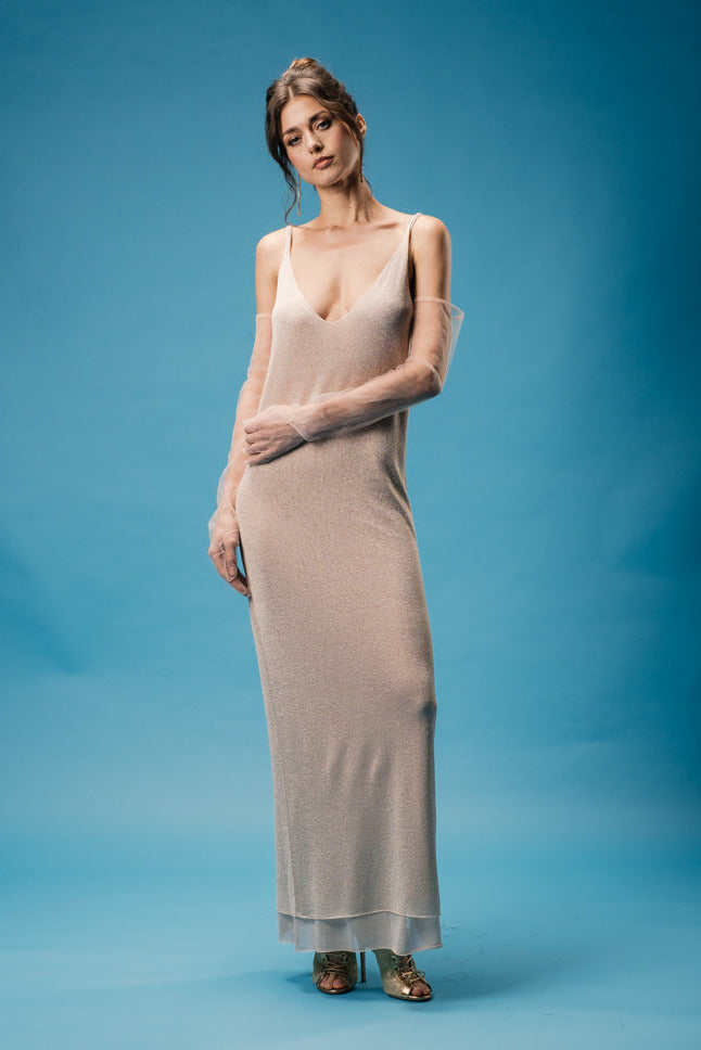 Shimmering Maxi Dress with Silk Slip